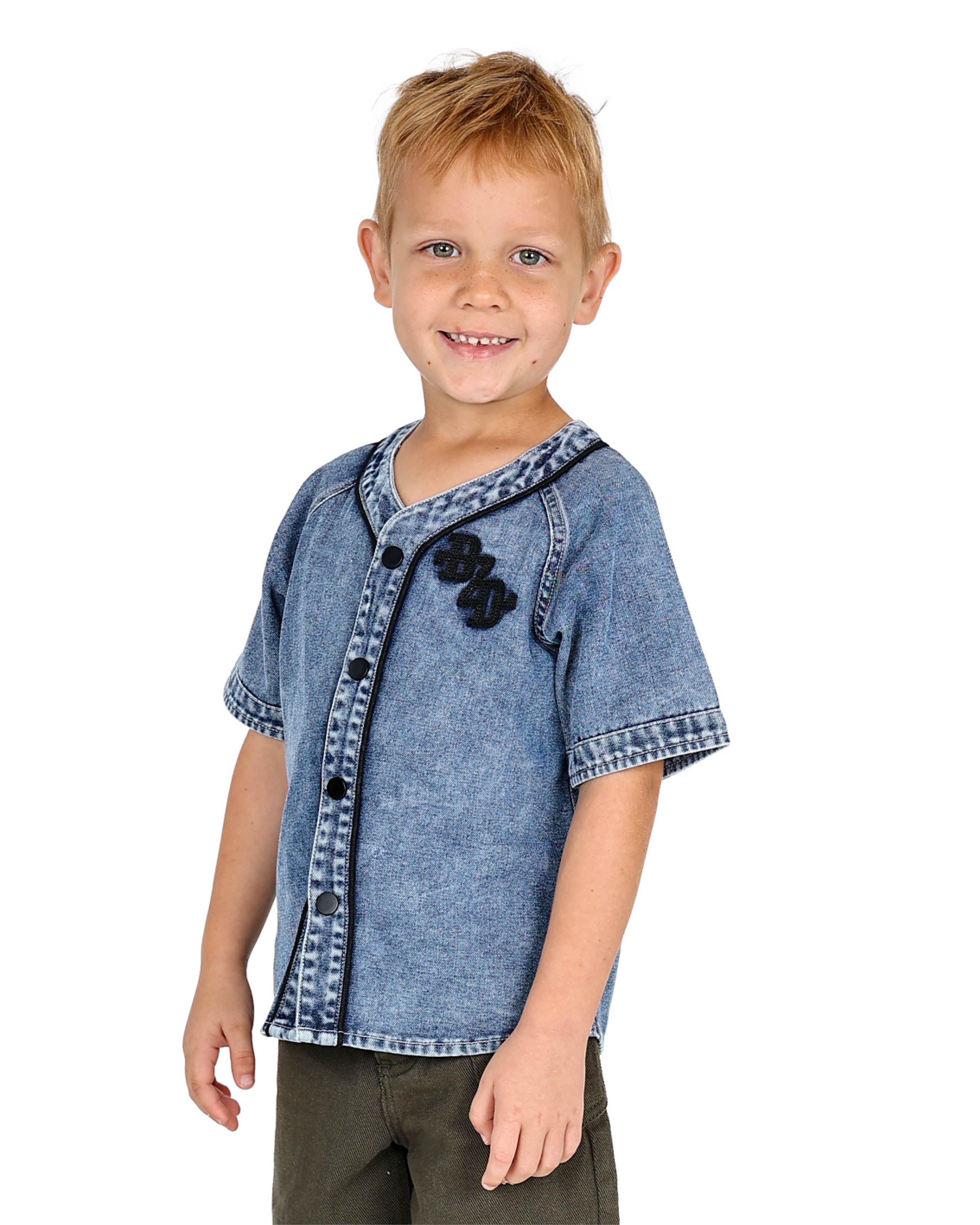 Short Sleeve Medium Indigo Baseball Shirt