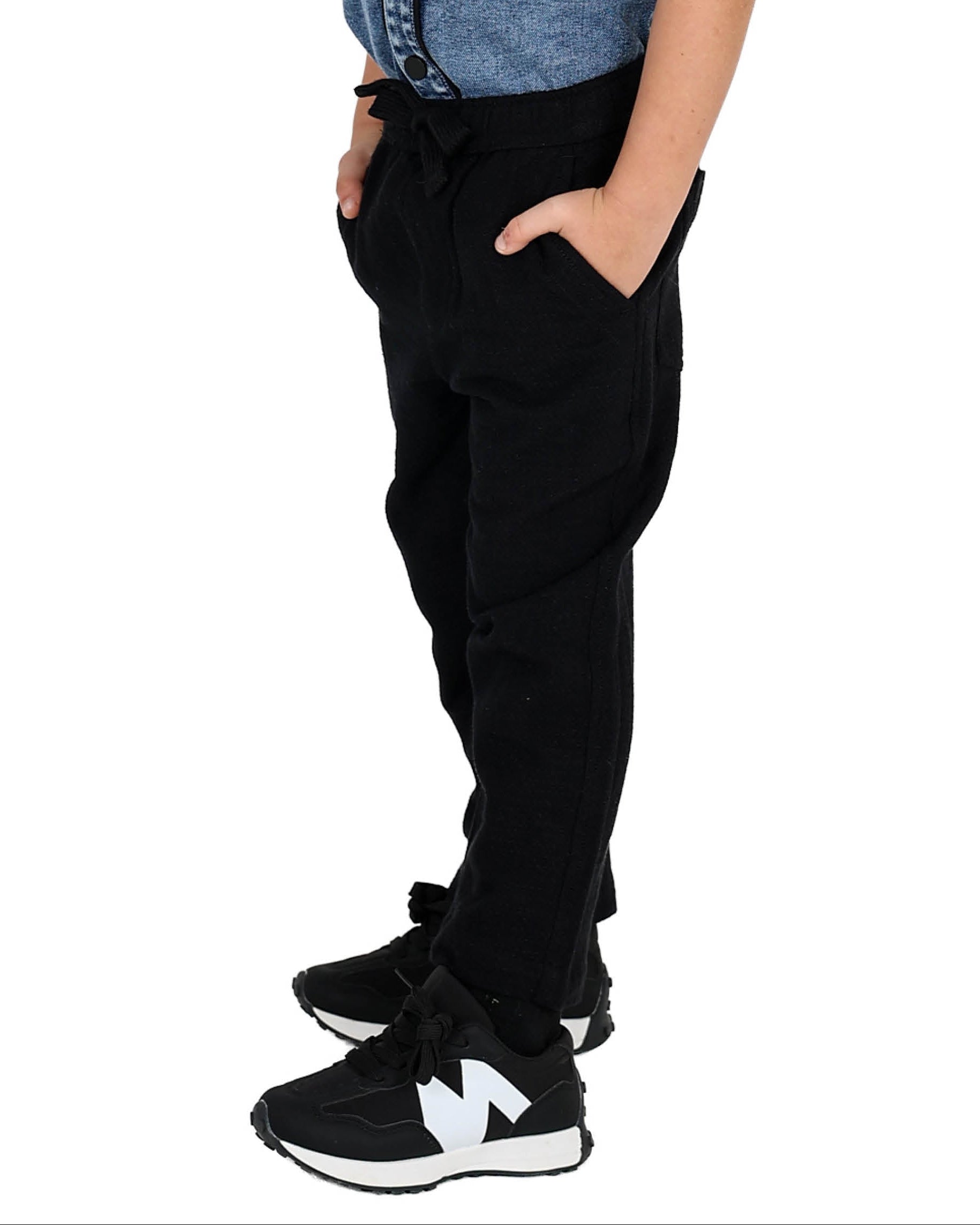 Black Jacquard Pull Up Baggy Pants