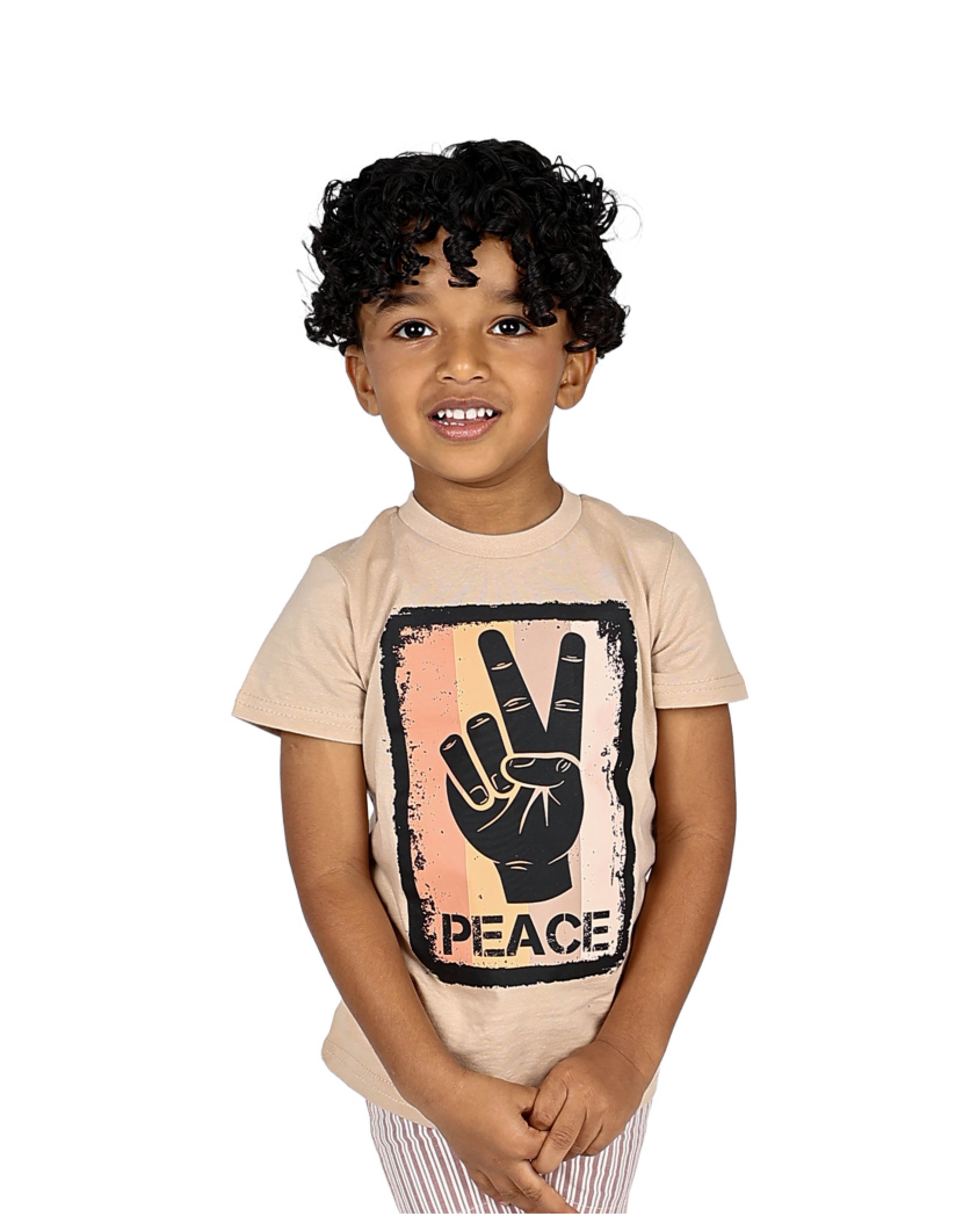 Short Sleeve Stone "Peace" Graphic Cotton T-Shirt