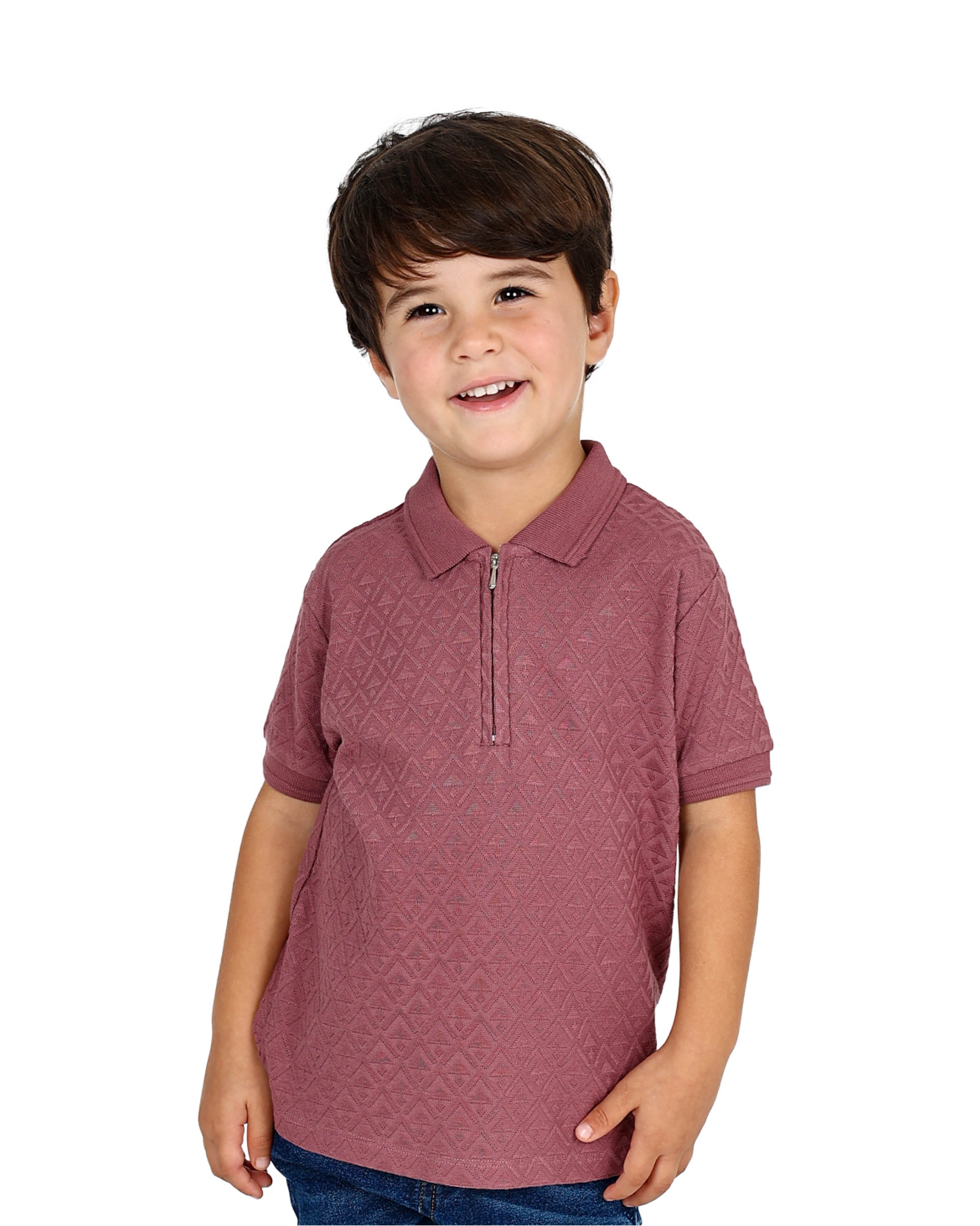 Short Sleeve Purple Diamond Jacquard Zip Up Golfer