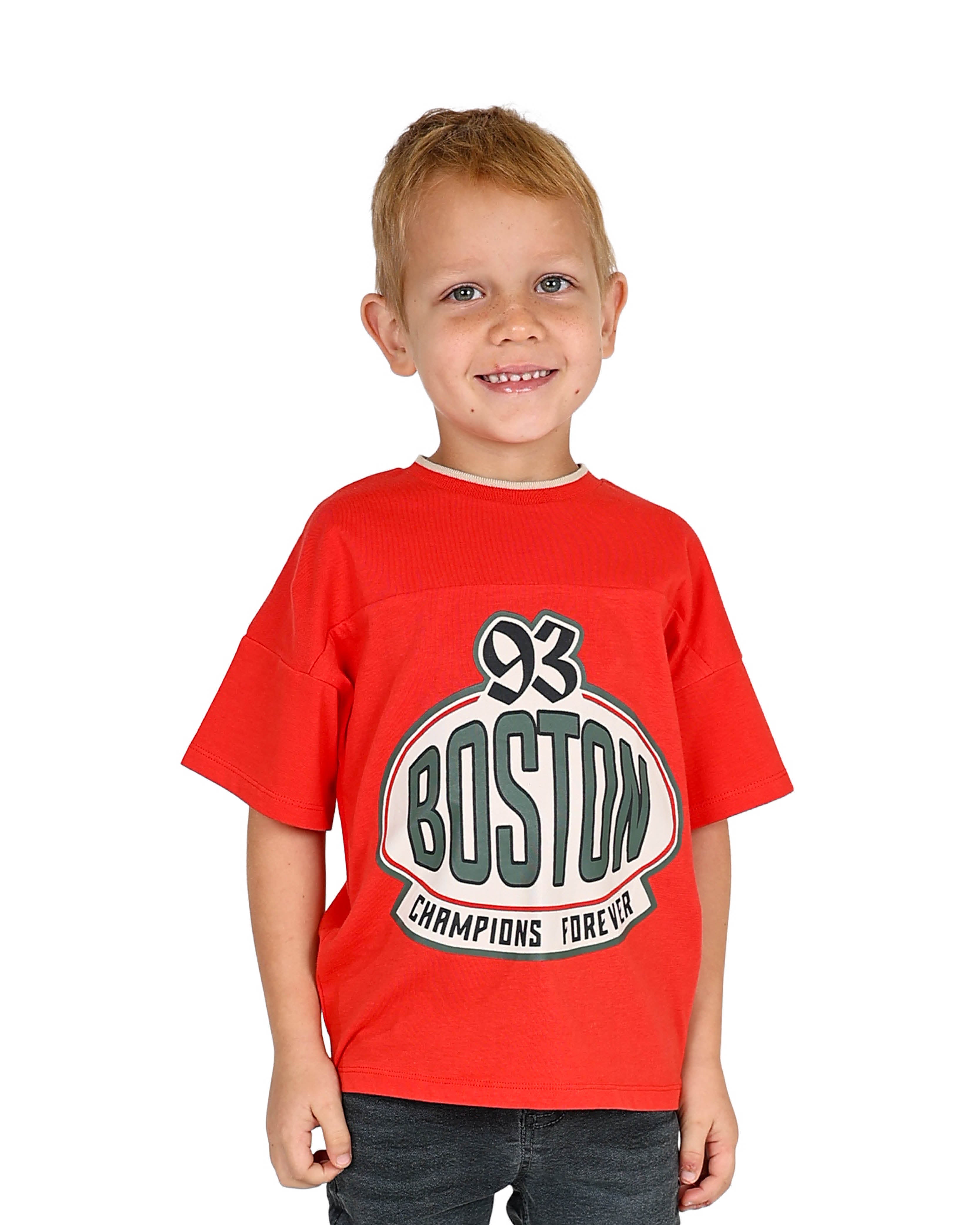 Short Sleeve Orange Boston 93 Graphic Cotton T-Shirt