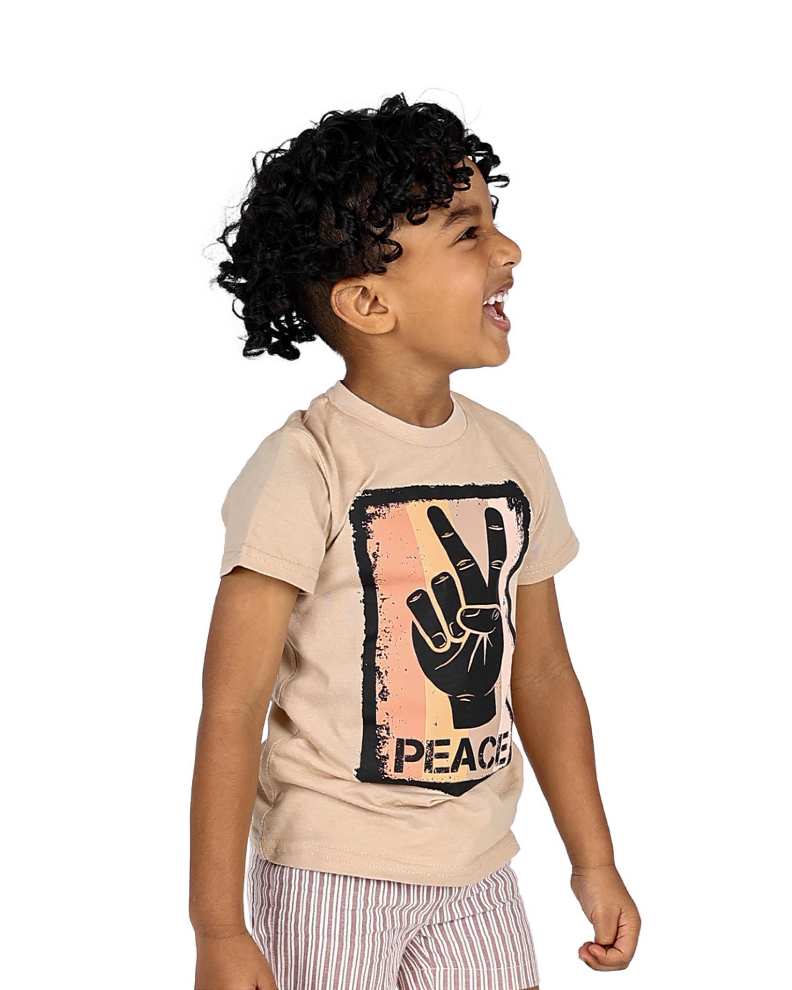 Short Sleeve Stone "Peace" Graphic Cotton T-Shirt
