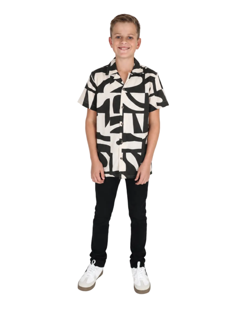 Short Sleeve Chocolate & Cream Abstract Print Shirt