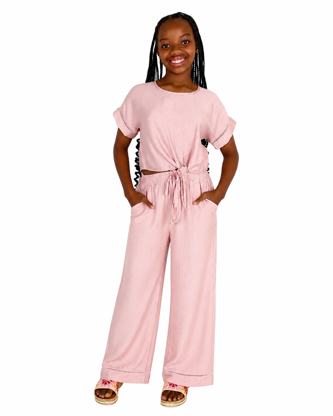 Pink Ladder Lace Inset Pants Set