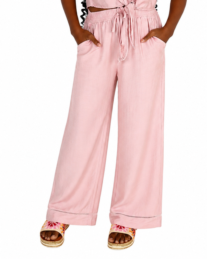Pink Ladder Lace Inset Pants Set