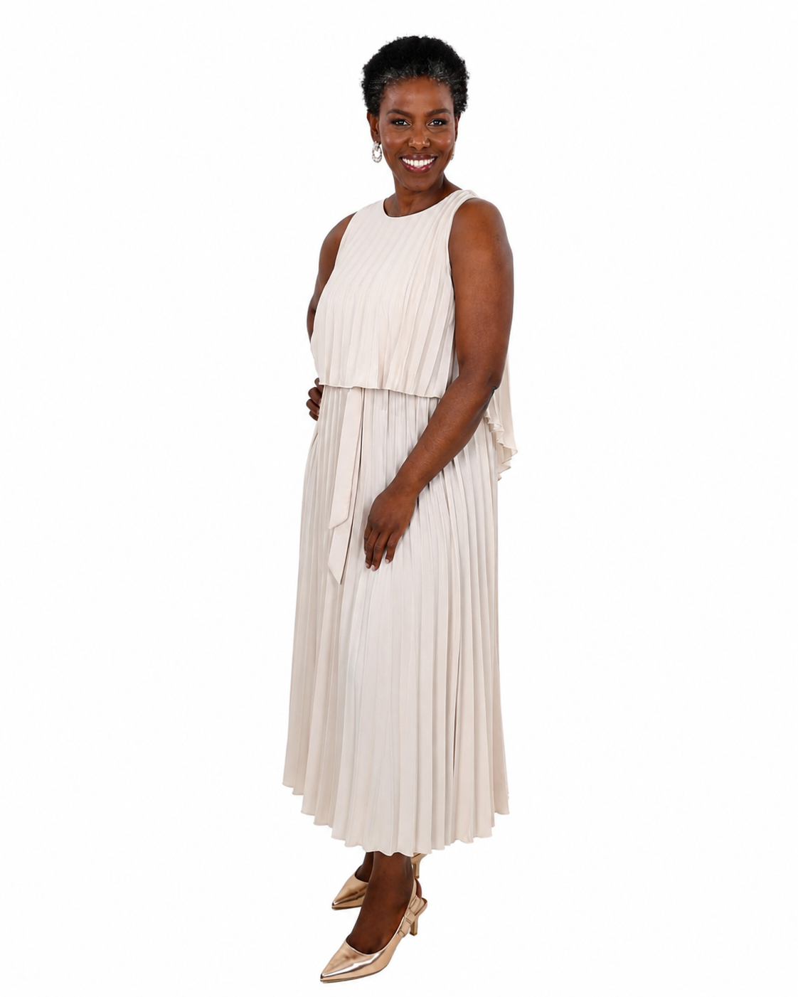 Sleeveless Pleated Stone Maxi Dress