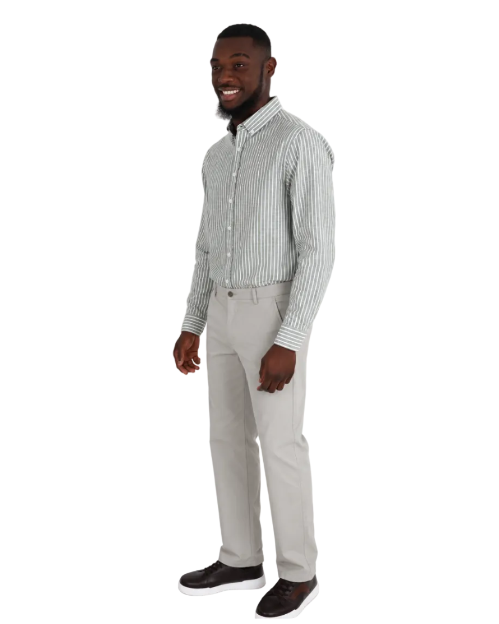 Long Sleeve Sage Slub Yarn Dyed Cotton Stripe Shirt