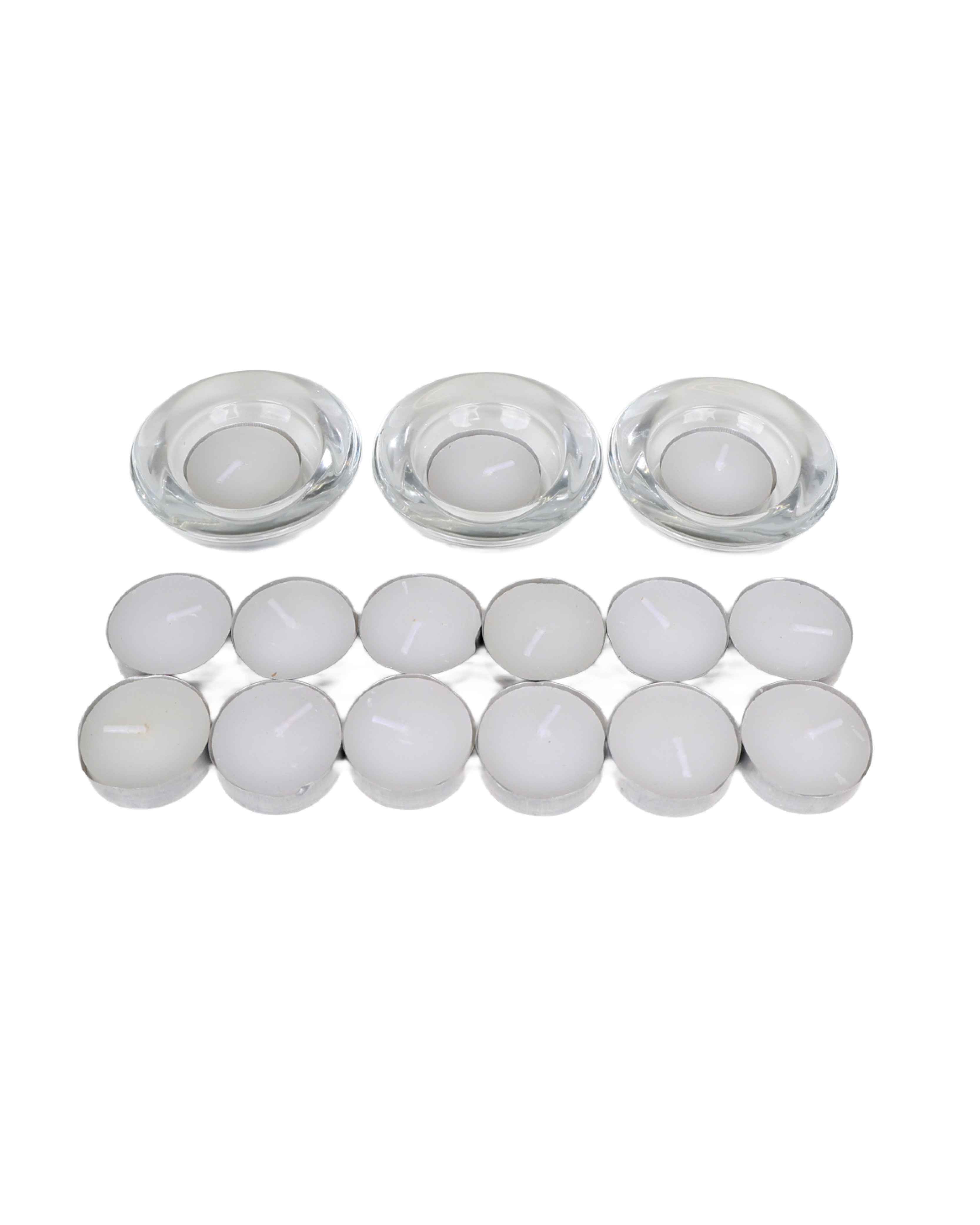 Glass Tealight Holder & Tealights White