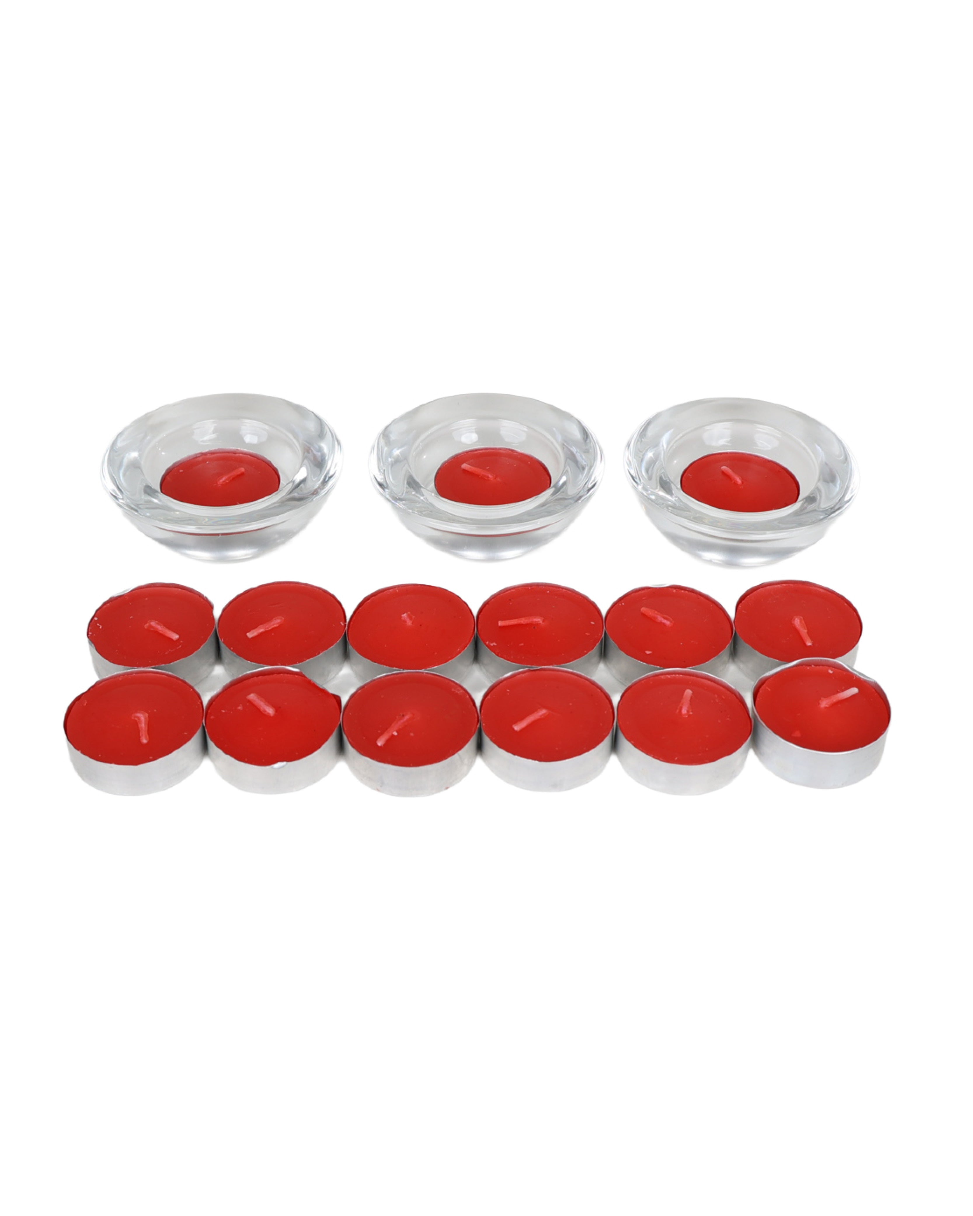 Glass Tealight Holder & Tealights Red