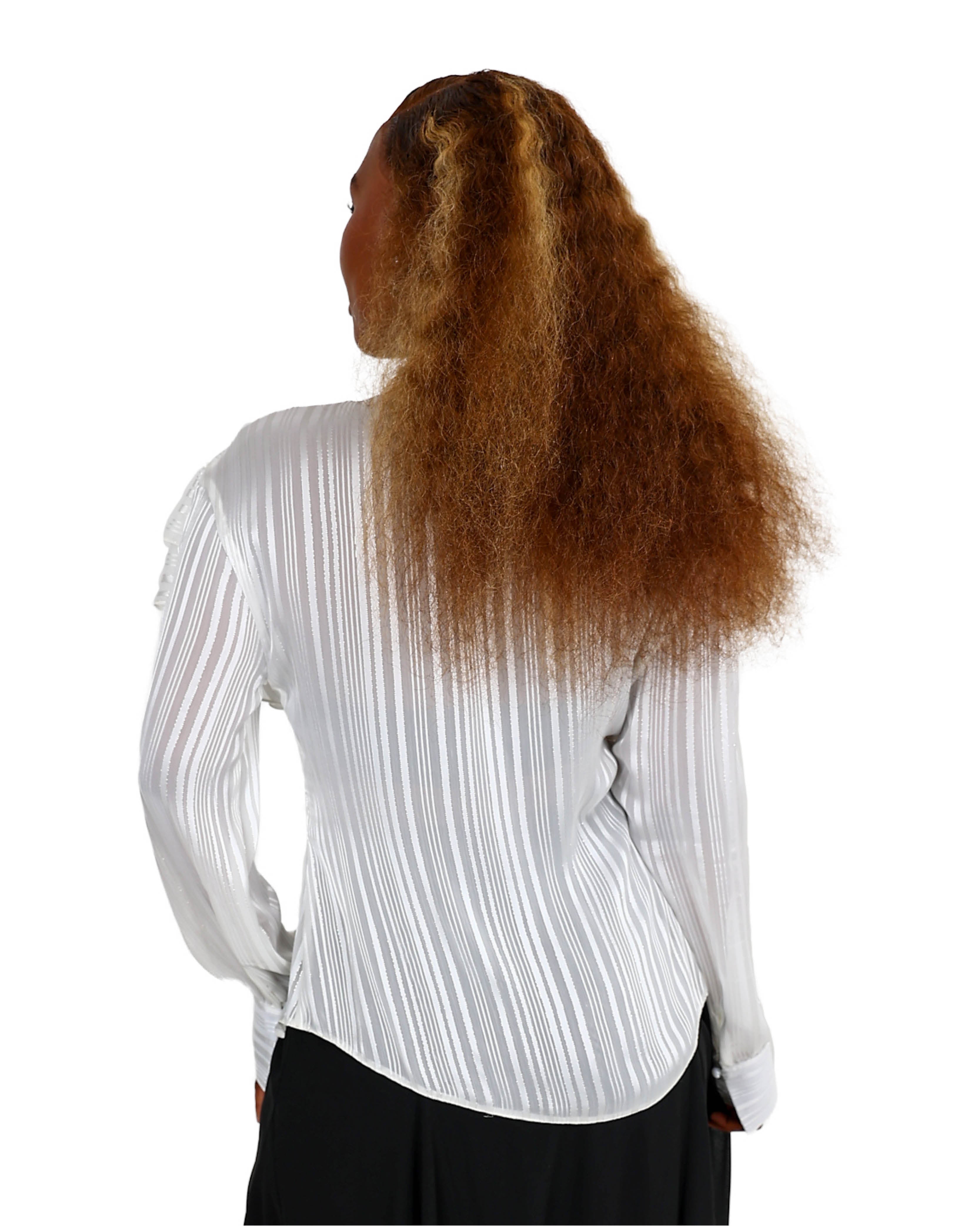 Long Sleeve White Ruffle Frill Blouse