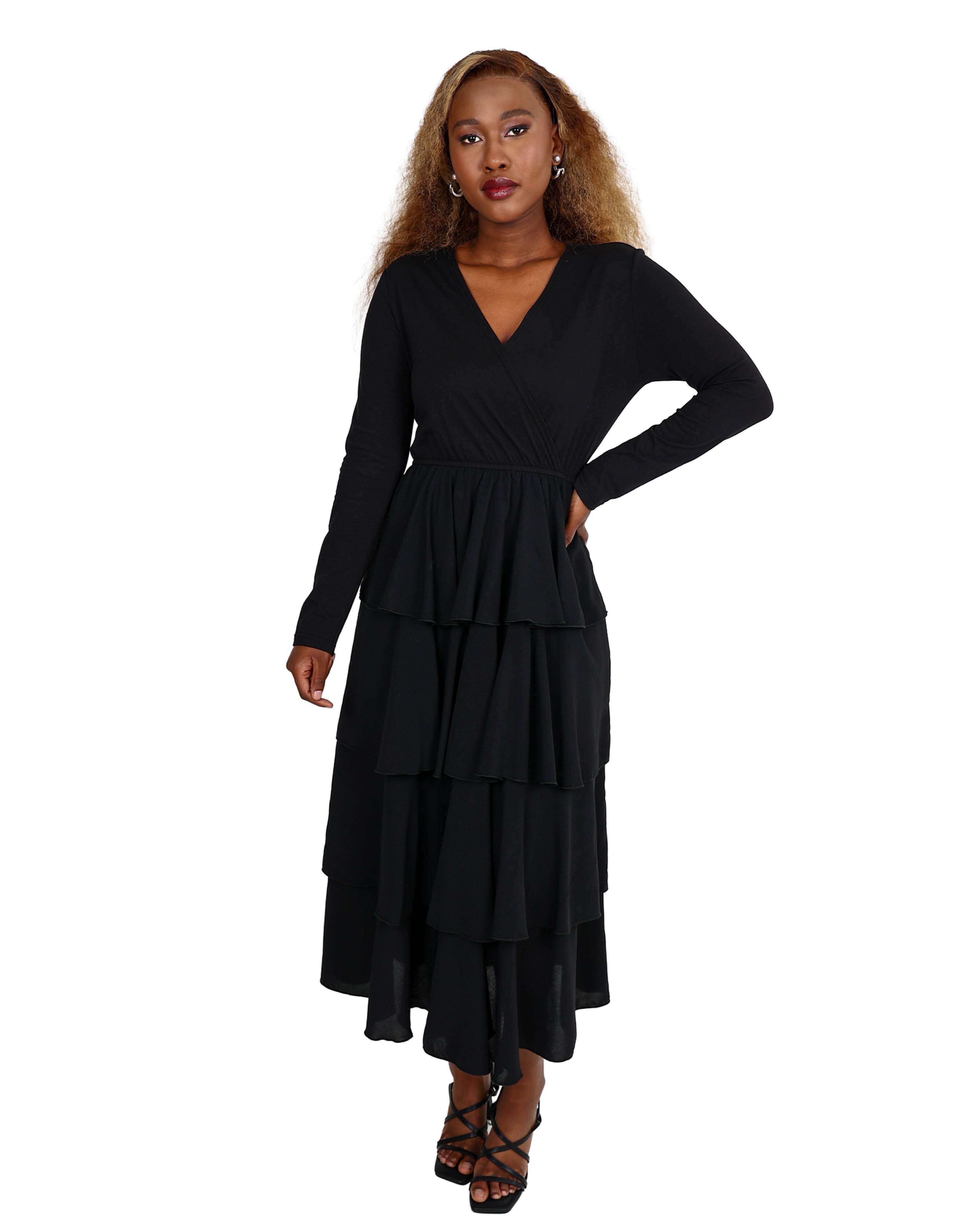 Long Sleeve Multi Ruffle Maxi Dress