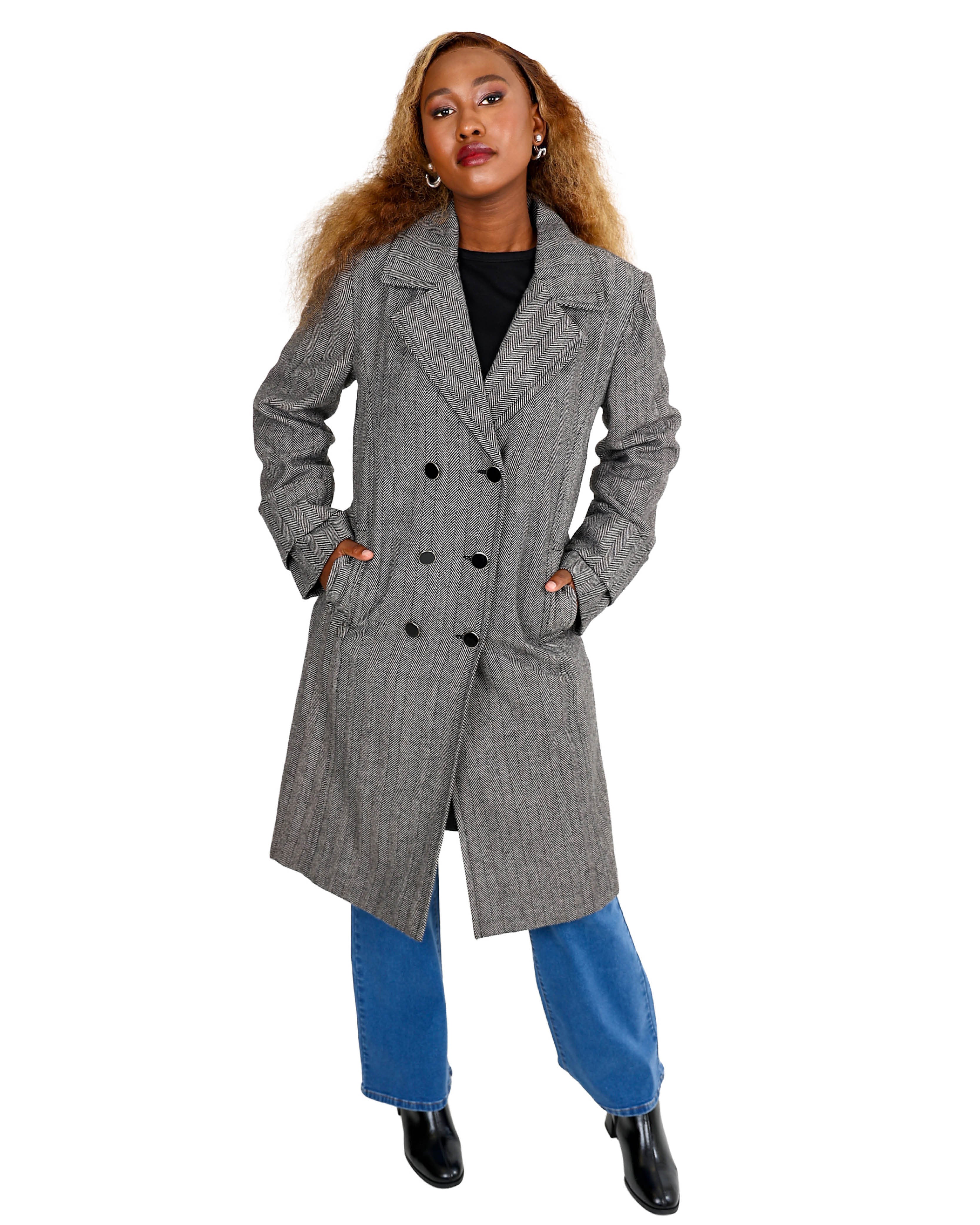 Black Double Breasted Melton Coat