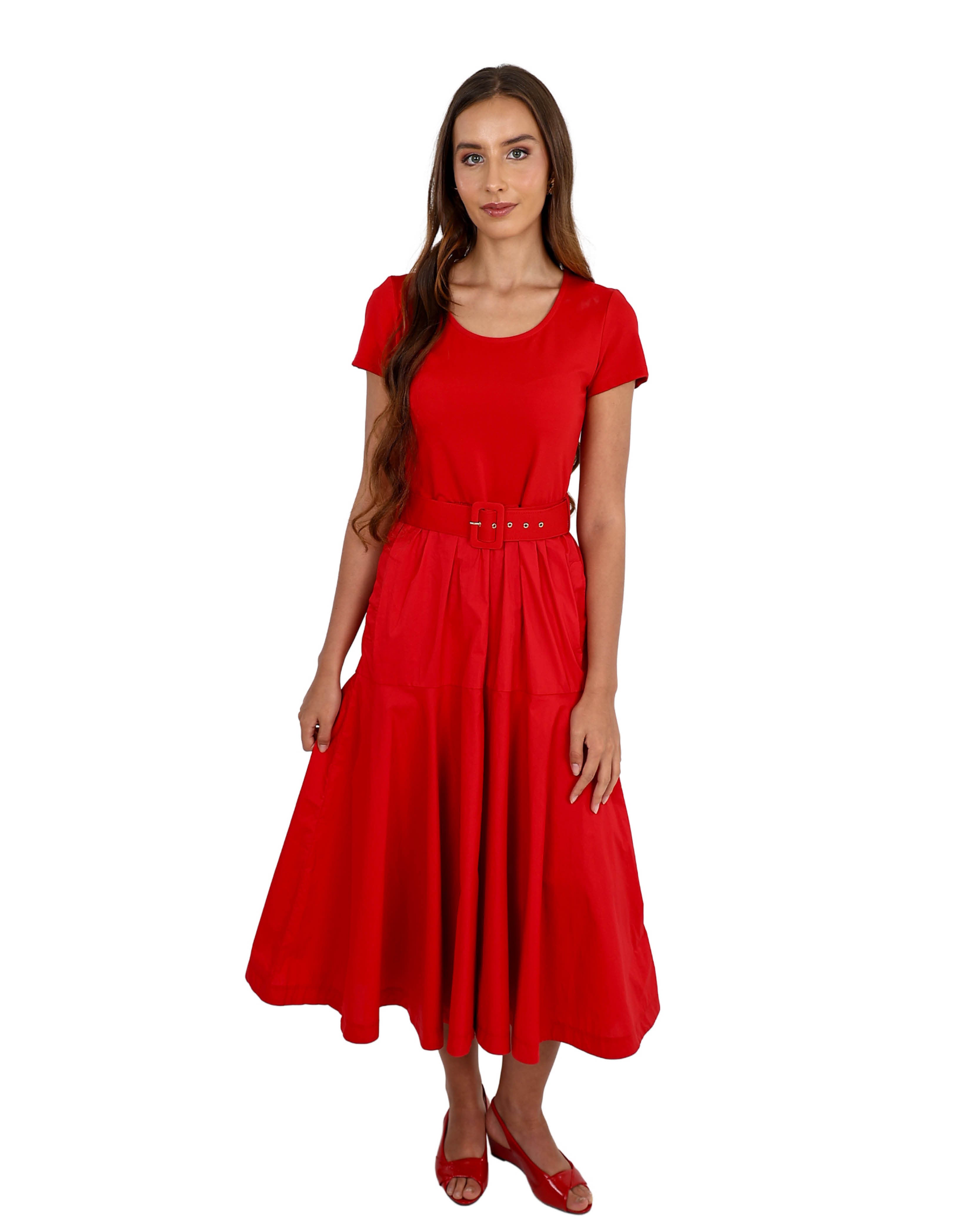 Short Sleeve Red Belted Cruise Maxi Dress