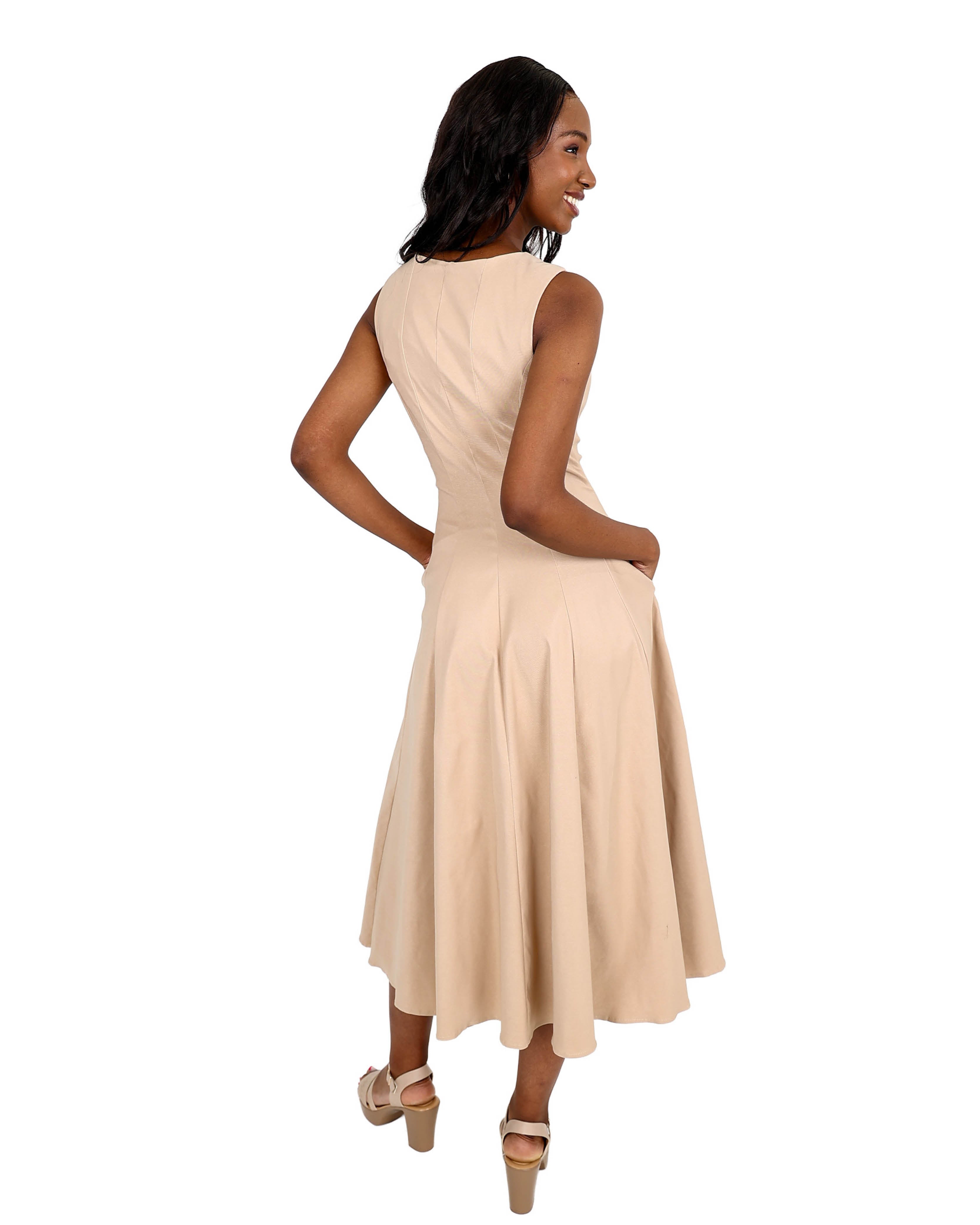 Cruise Sleeveless Stone Flared Midi Paneled Dress
