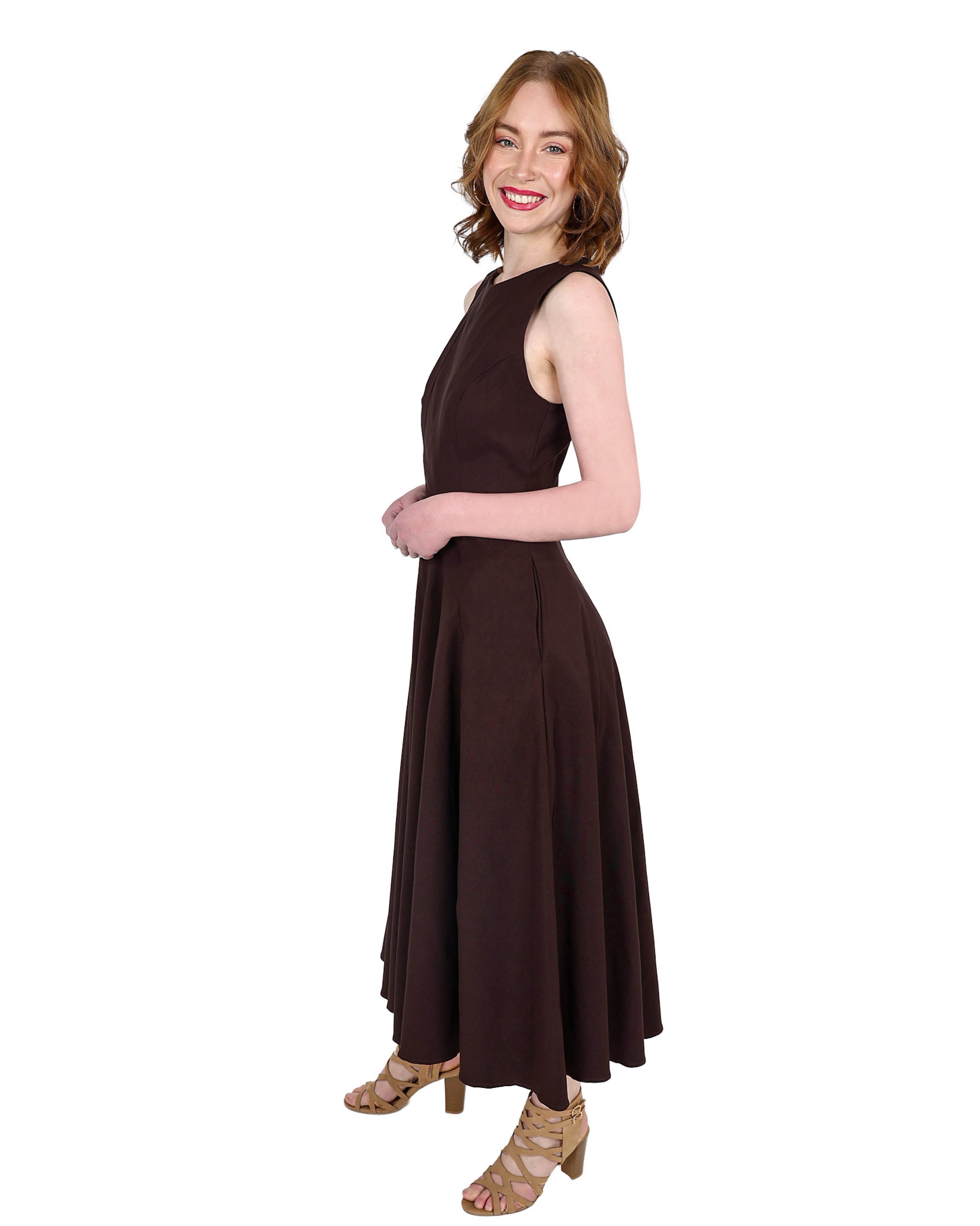Cruise Sleeveless Chocolate Flared Midi Paneled Dress