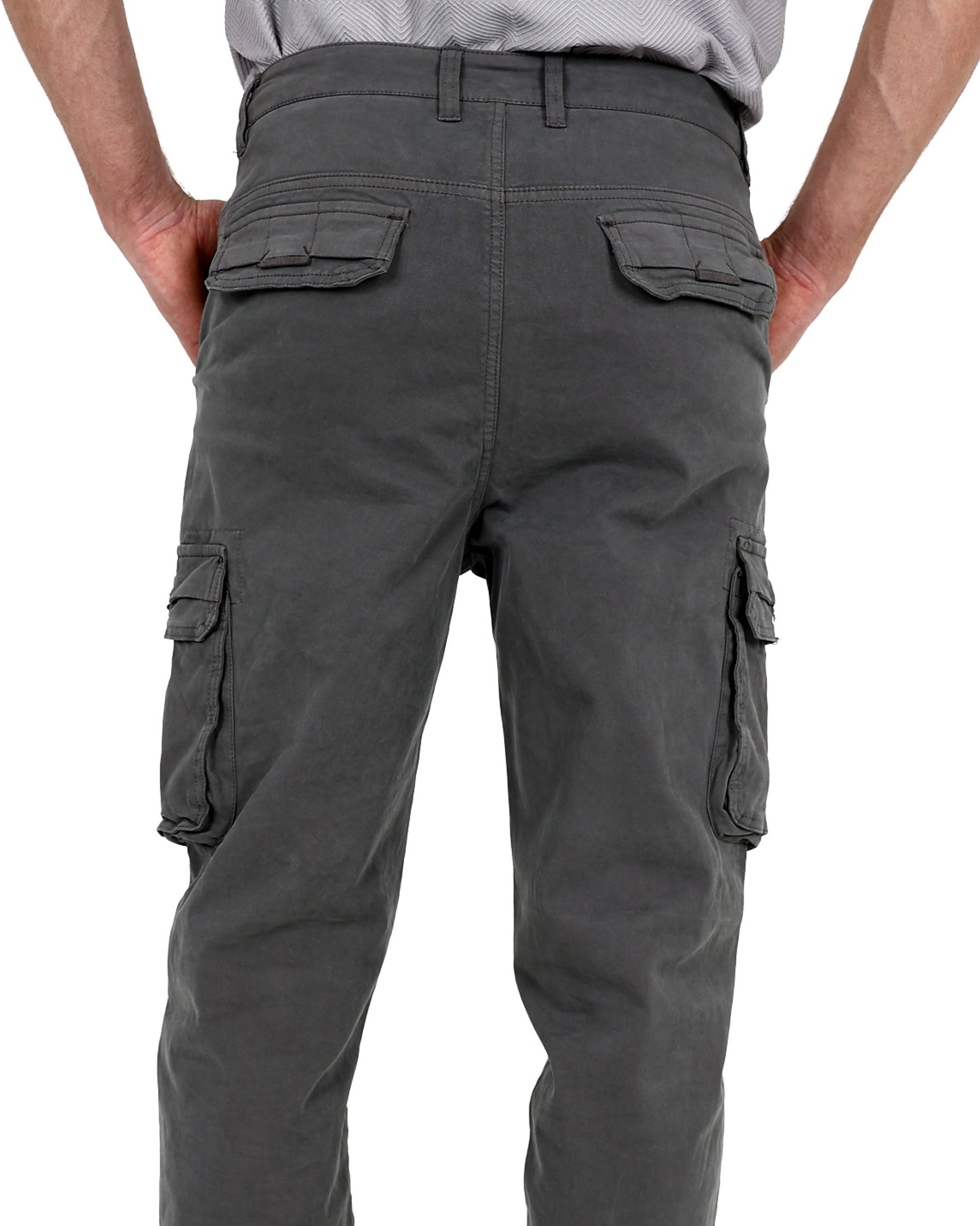 Straight Fit Grey Cotton Spandex Cargo Pants