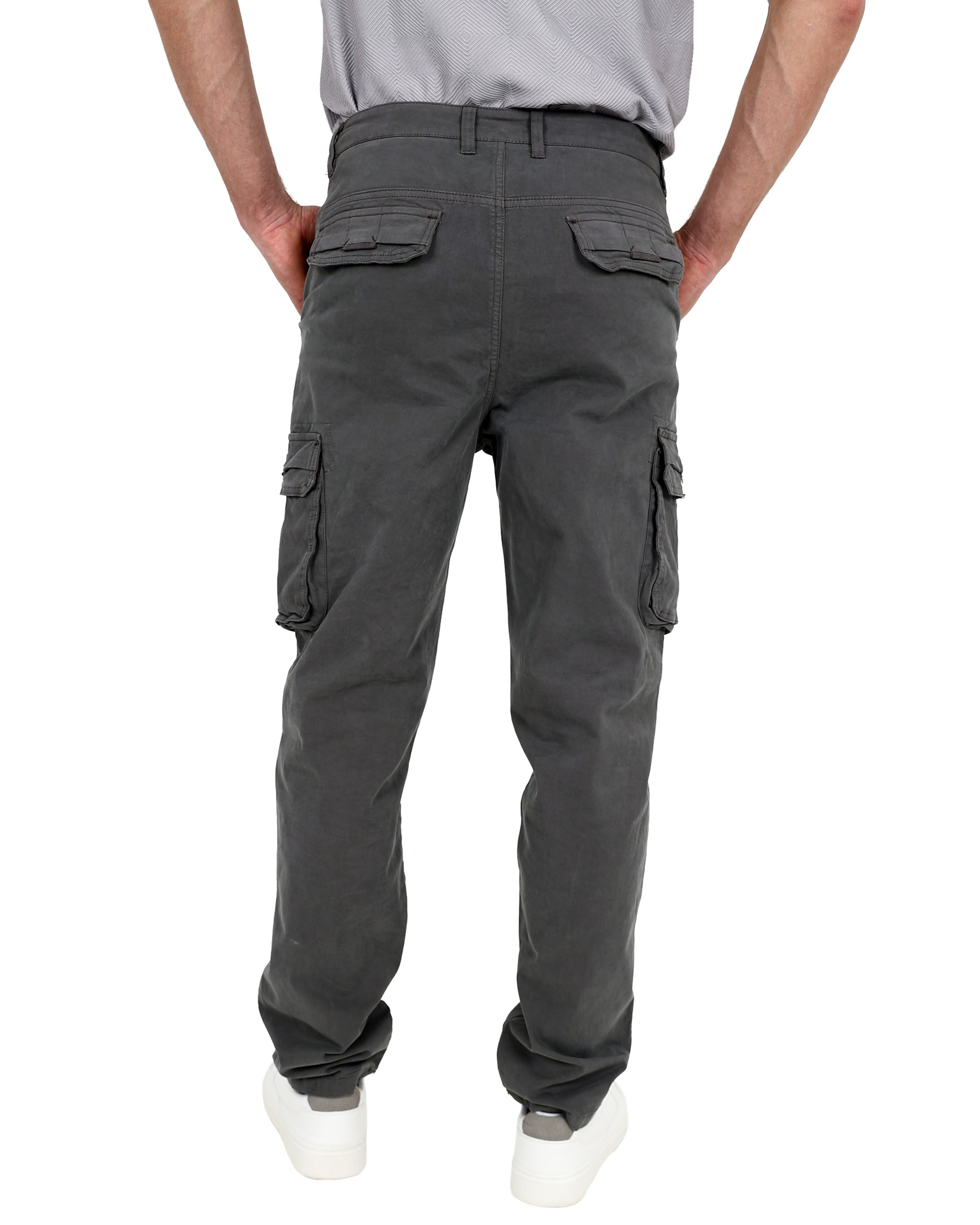 Grey Straight Fit Cotton Spandex Cargo Pants