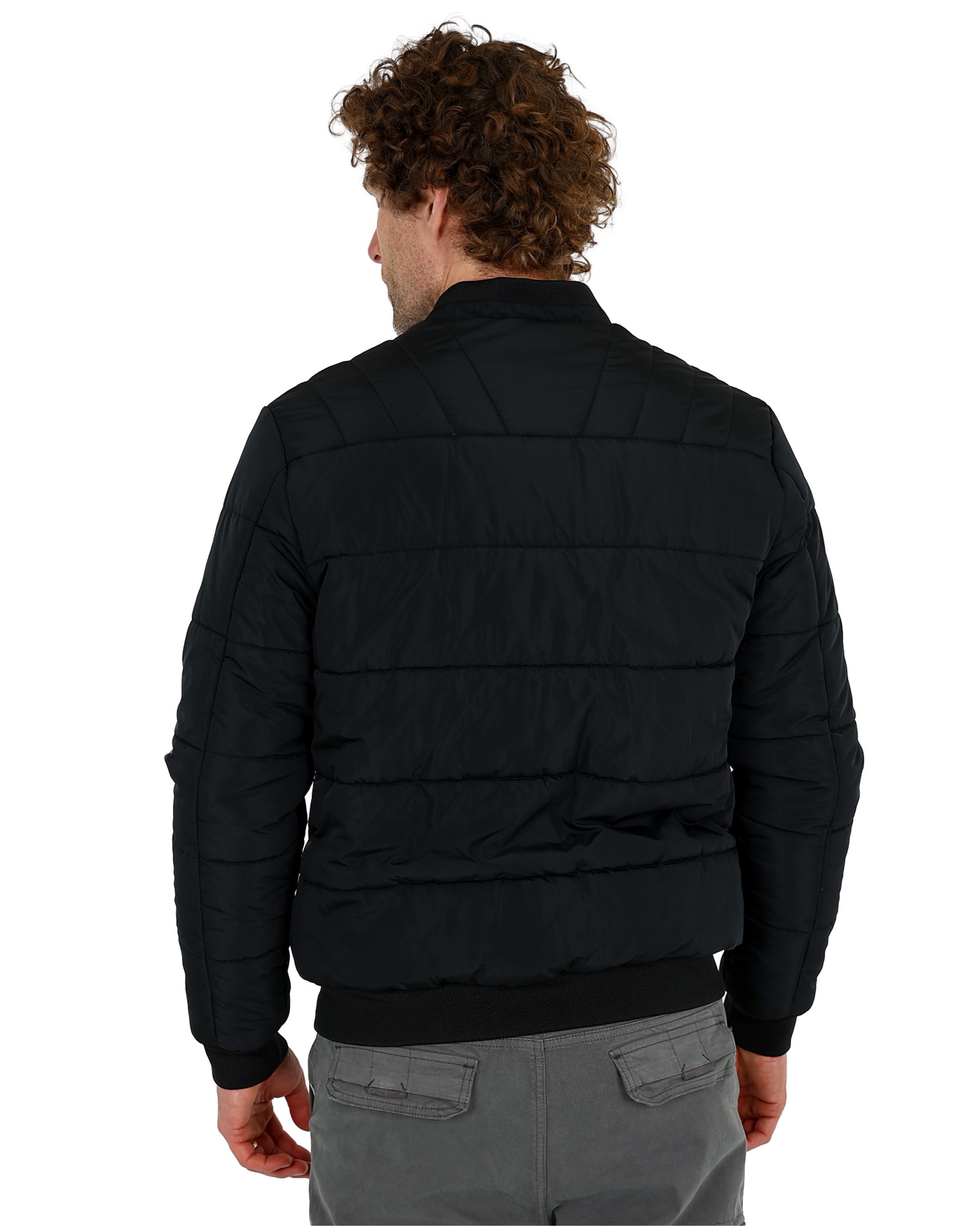 Black Linear Quilted Bomber Jacket