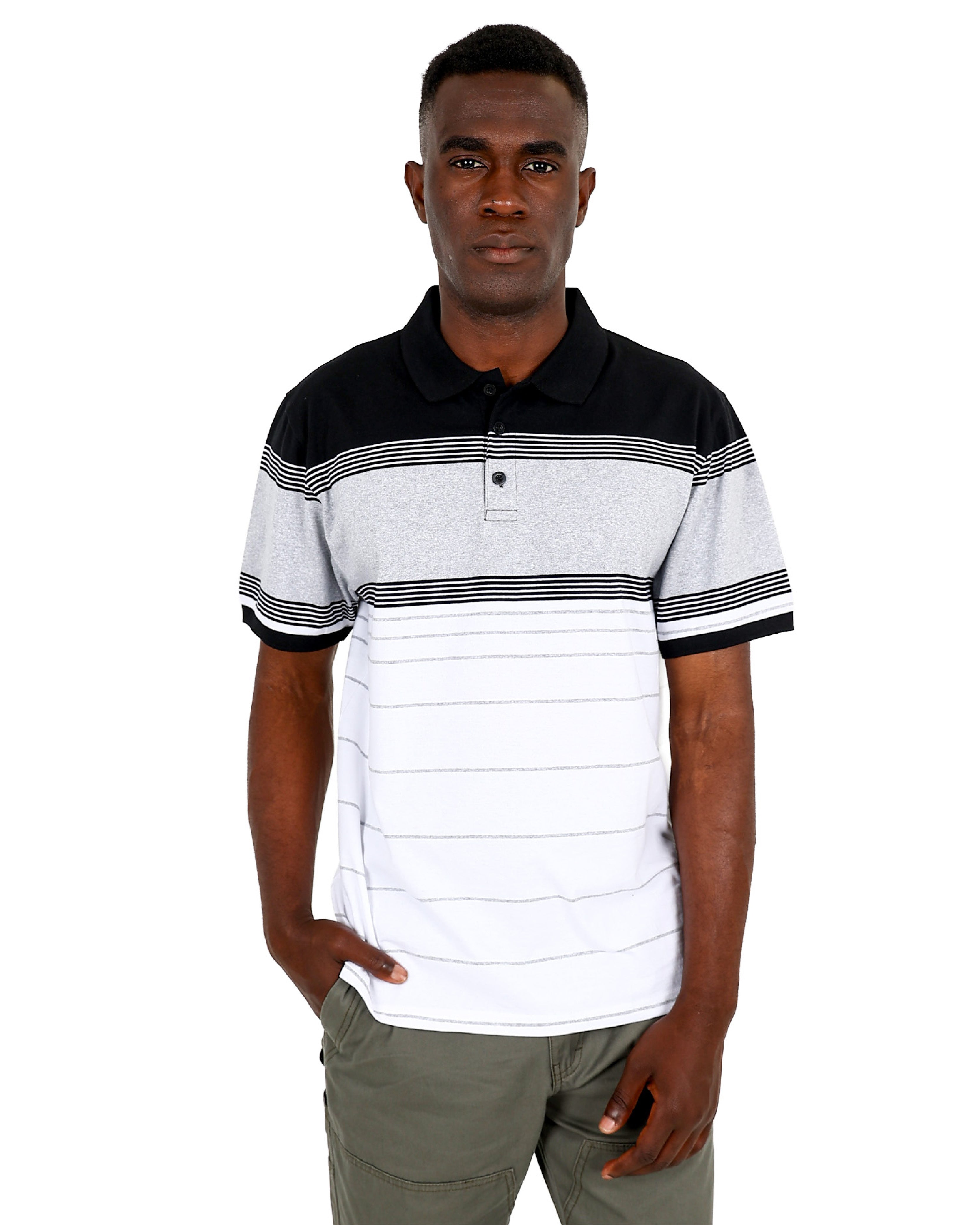 Short Sleeve Black & White Yarn Dyed Golfer