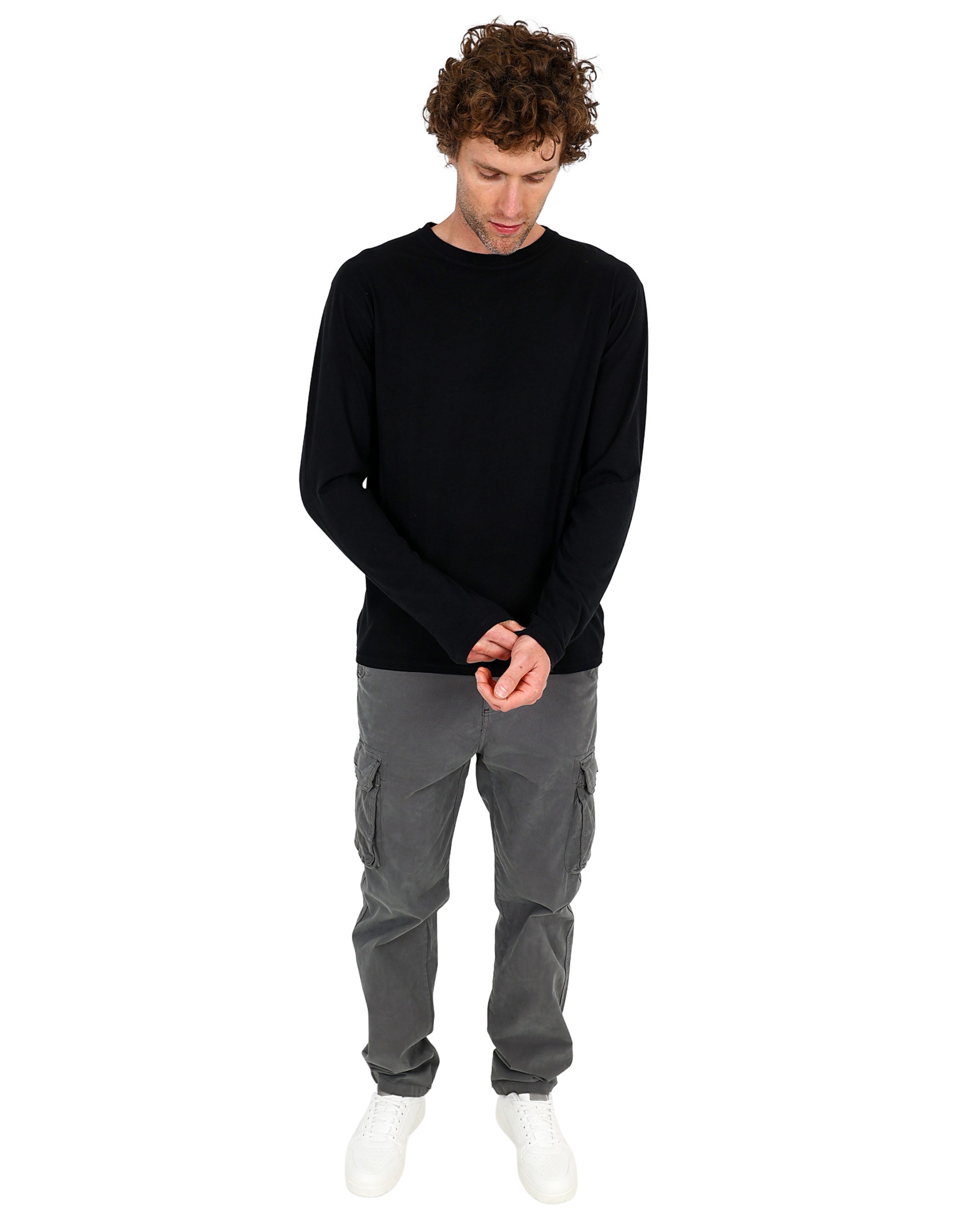 Black Long Sleeve Cotton Blend T-Shirt