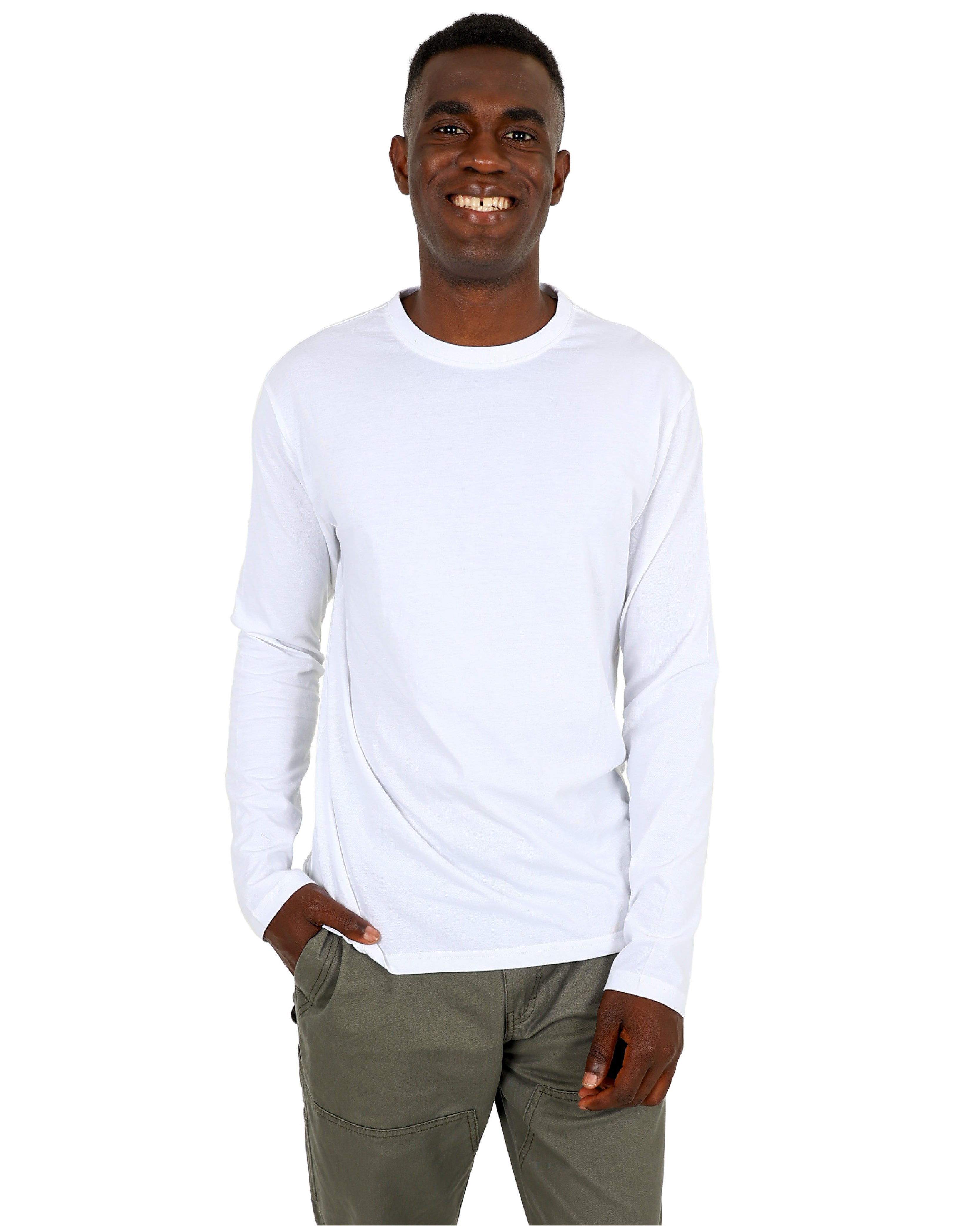White Long Sleeve Cotton Blend T-Shirt