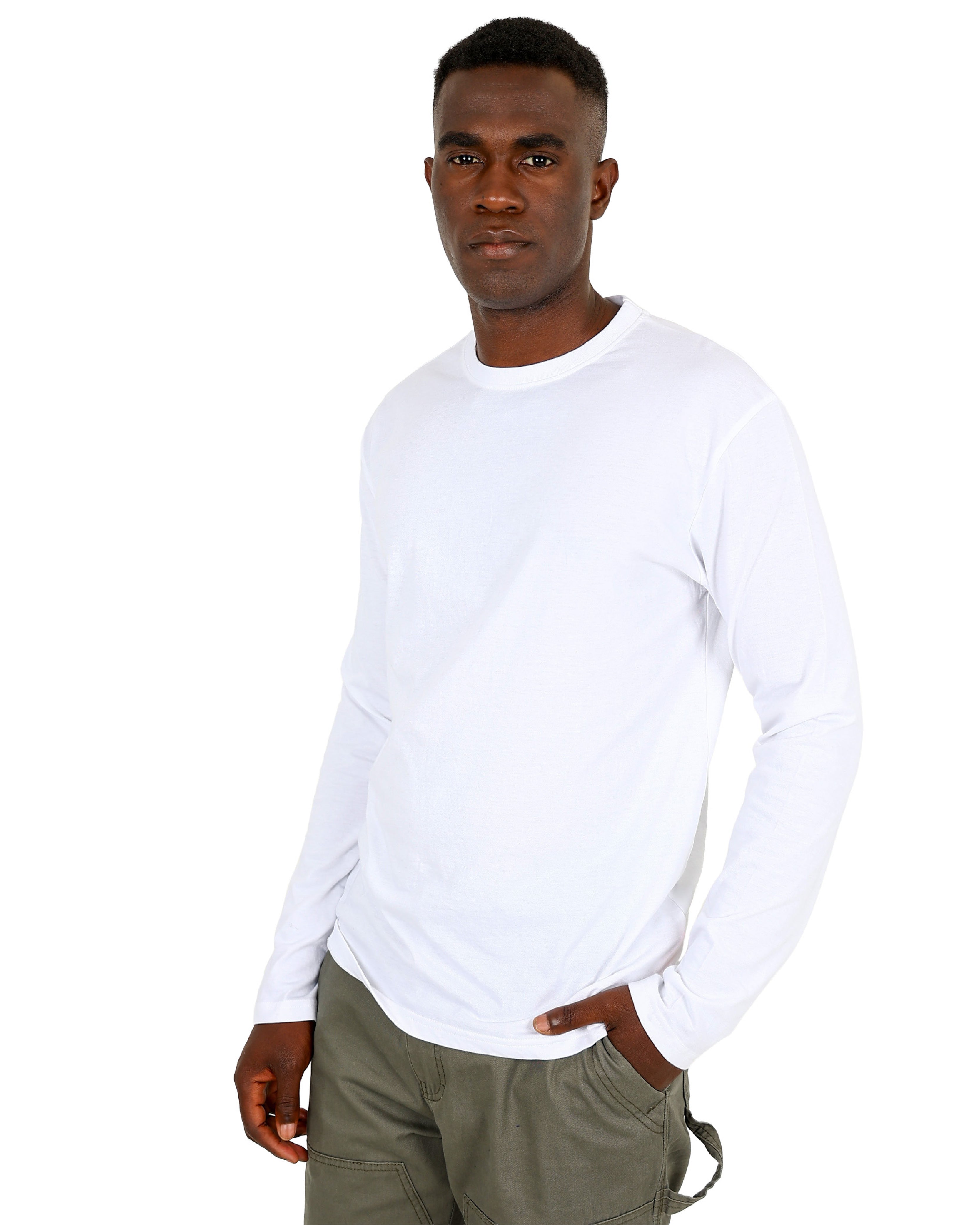 White Long Sleeve Cotton Blend T-Shirt