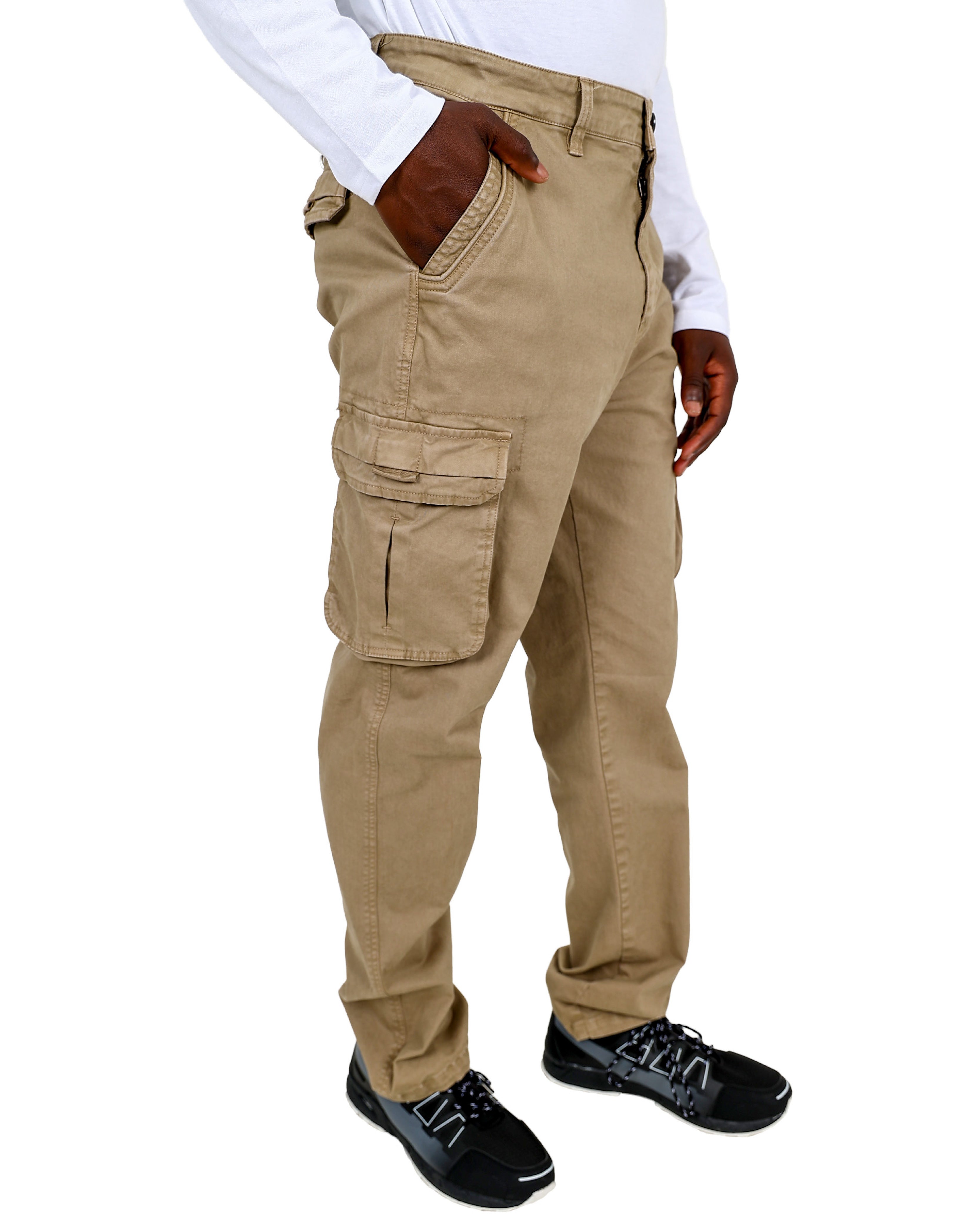 Regular Fit Khaki Cargo Cotton Pant