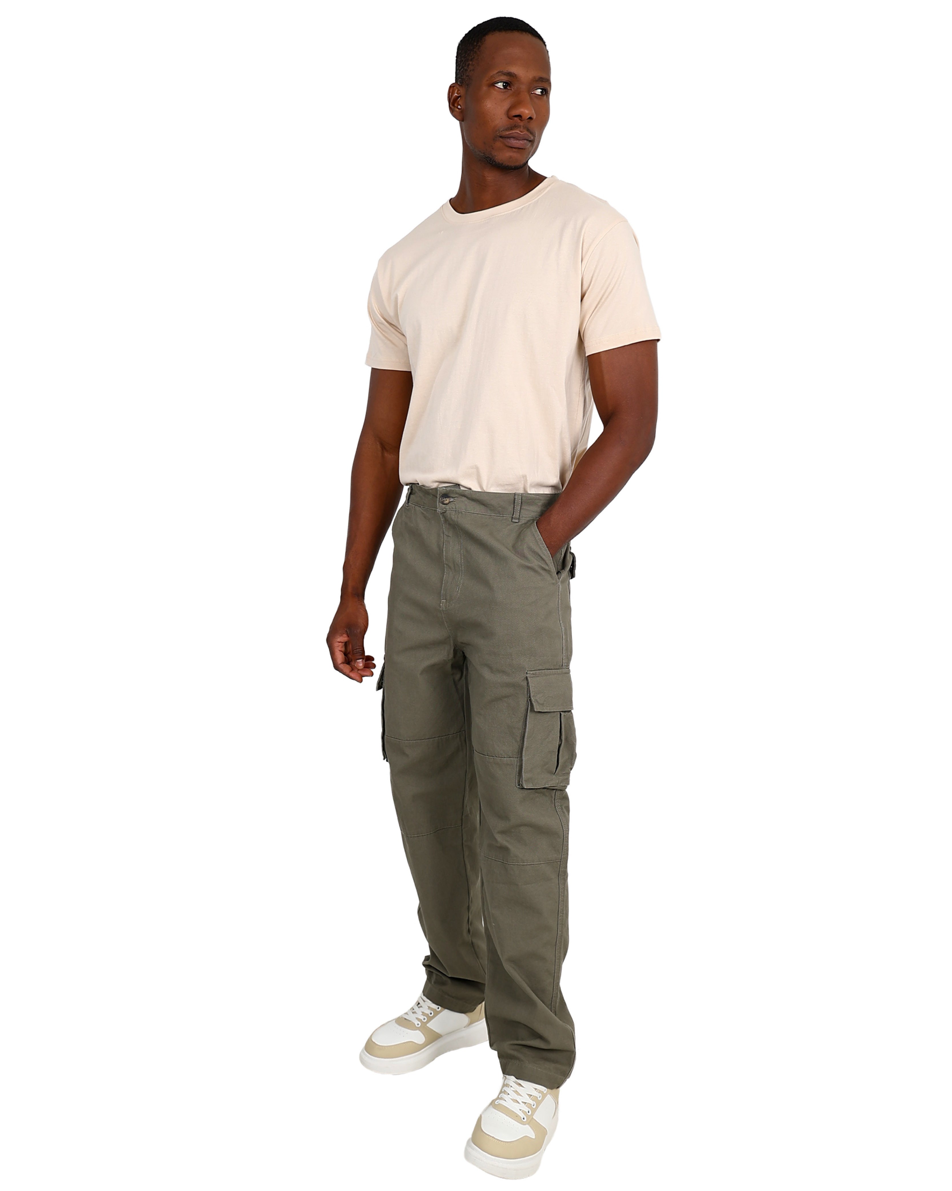 Regular Fit Olive Cotton Cargo Pants