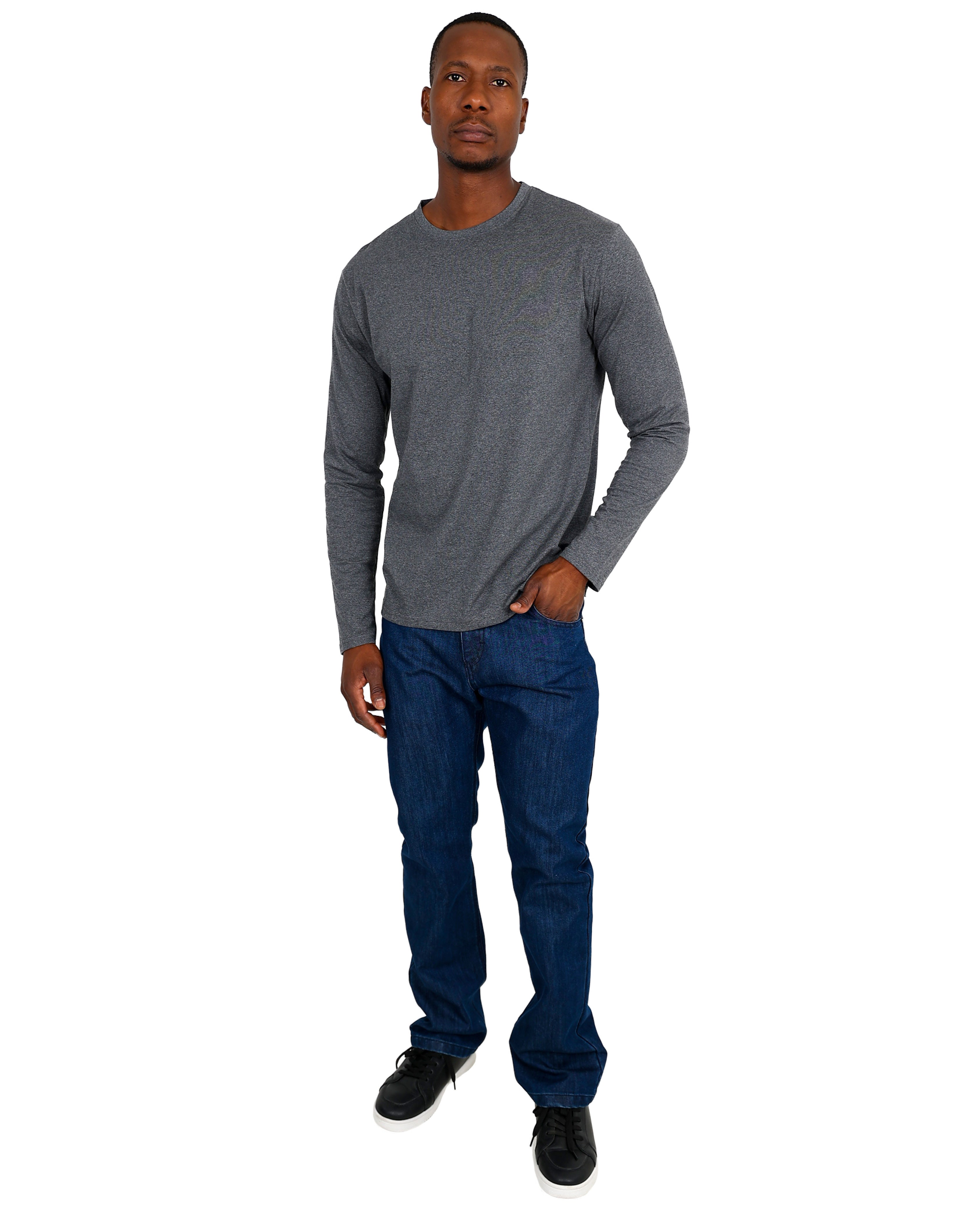Long Sleeve Charcoal Mélange Cotton Blend T-Shirt