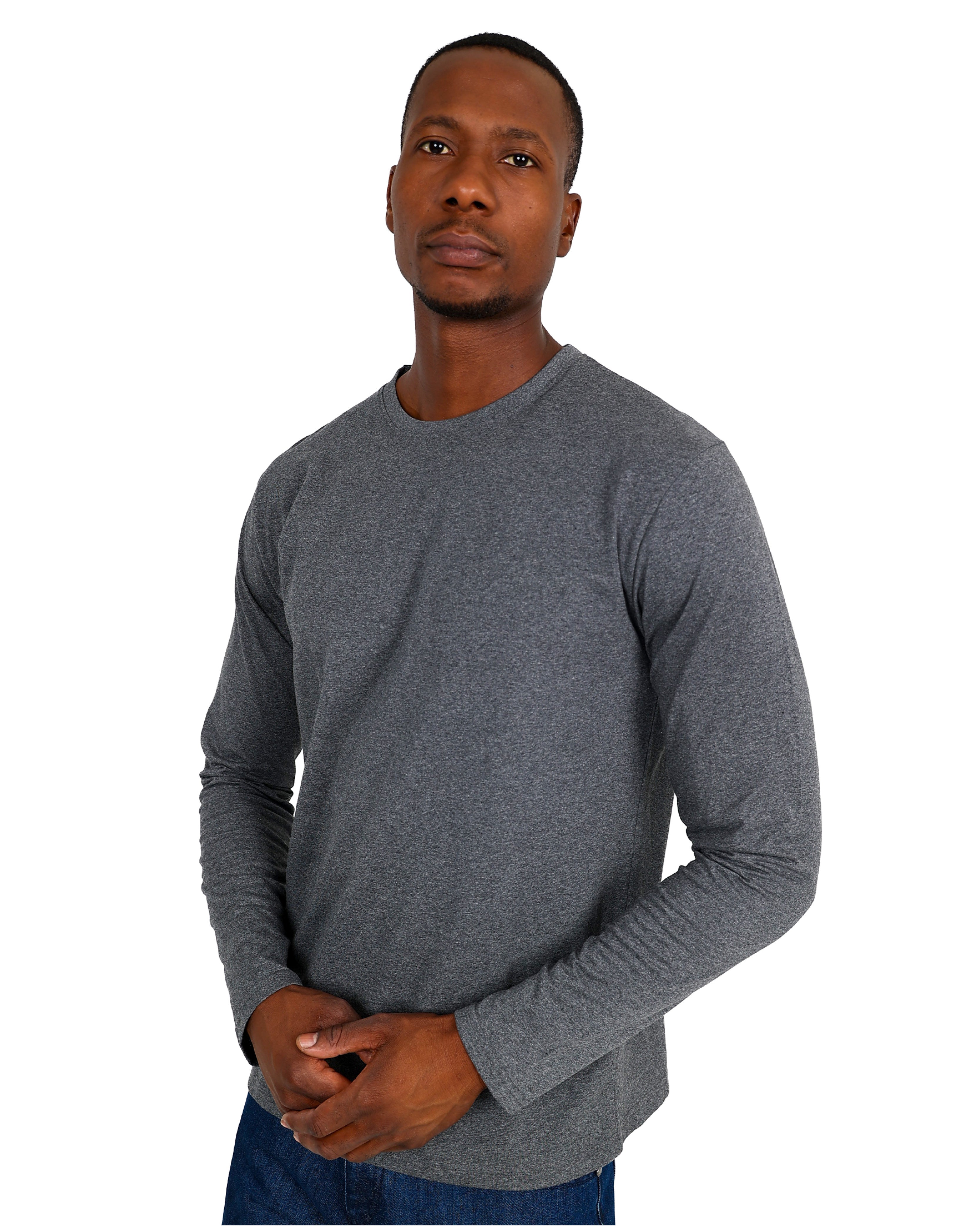 Long Sleeve Charcoal Mélange Cotton Blend T-Shirt
