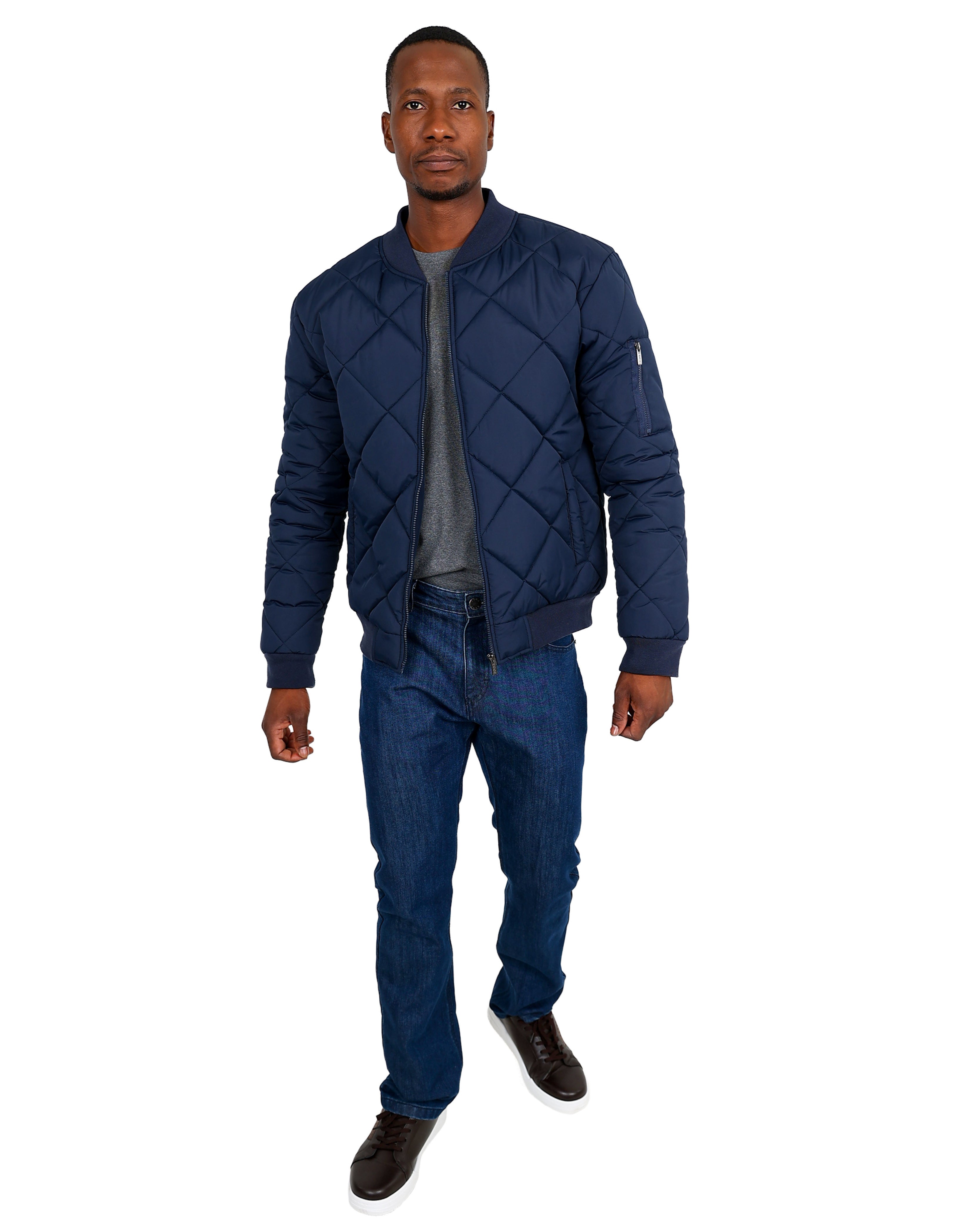 Navy Diamond Quilted Puffer Jacket