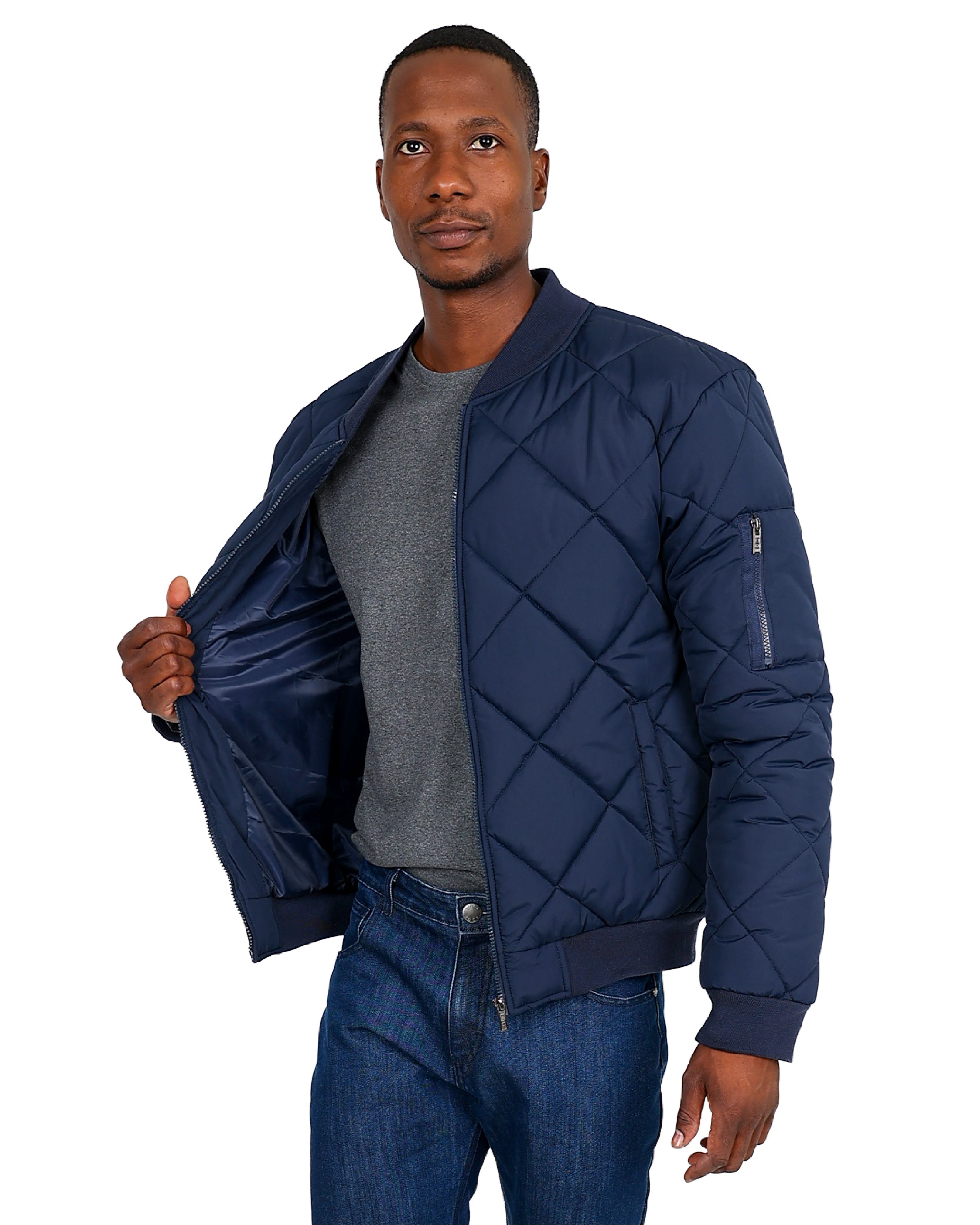 Navy Diamond Quilted Puffer Jacket
