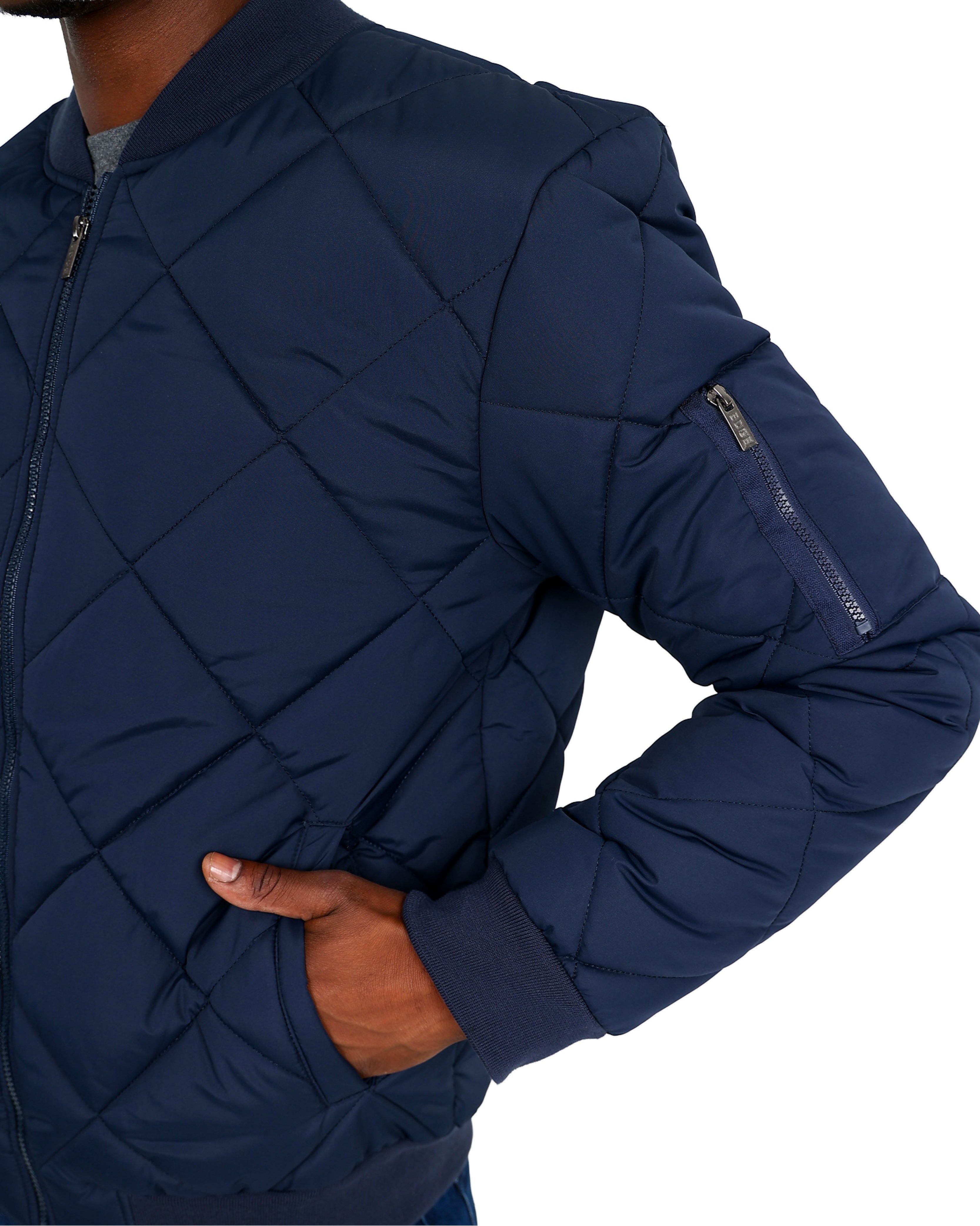 Navy Diamond Quilted Puffer Jacket