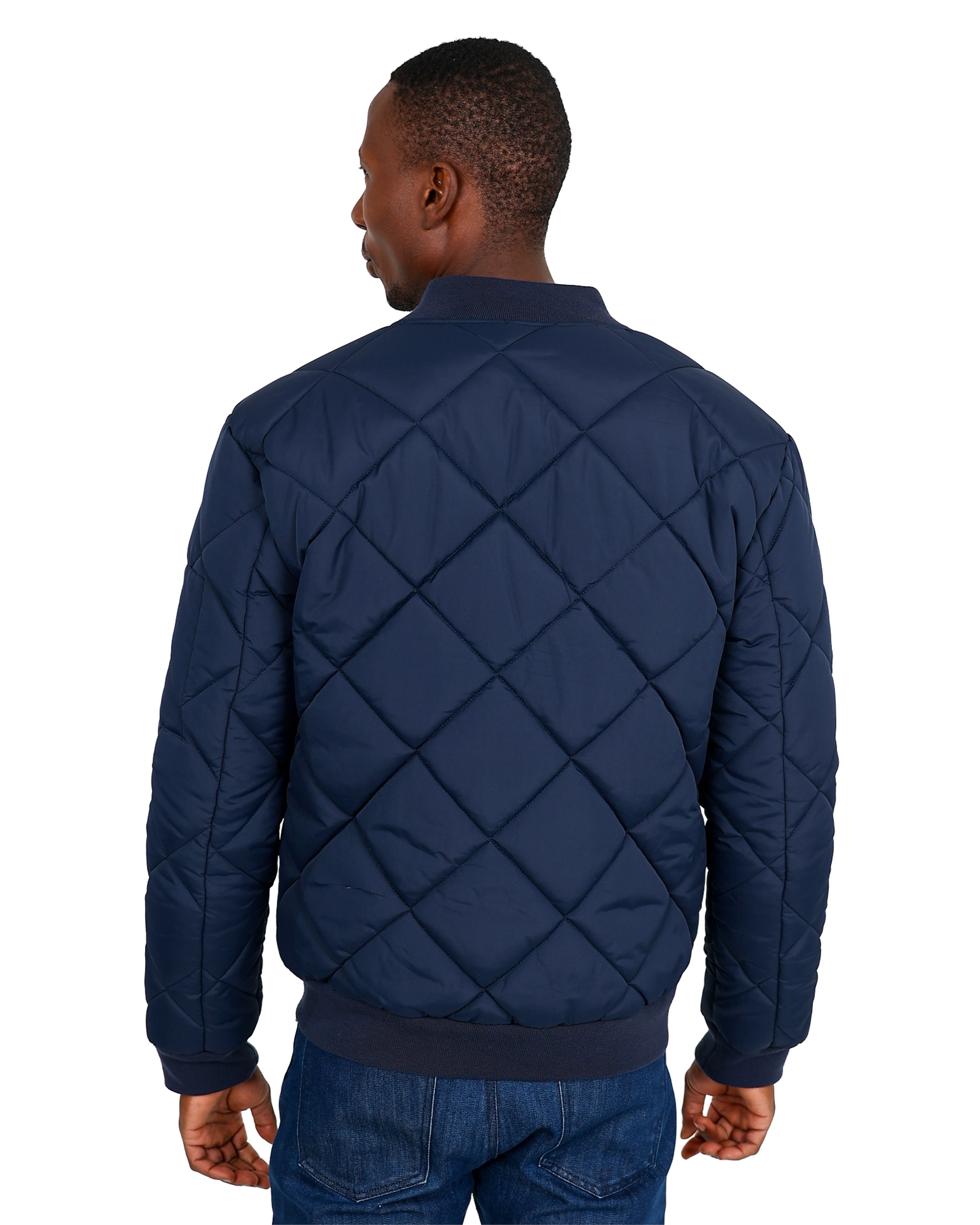 Navy Diamond Quilted Puffer Jacket