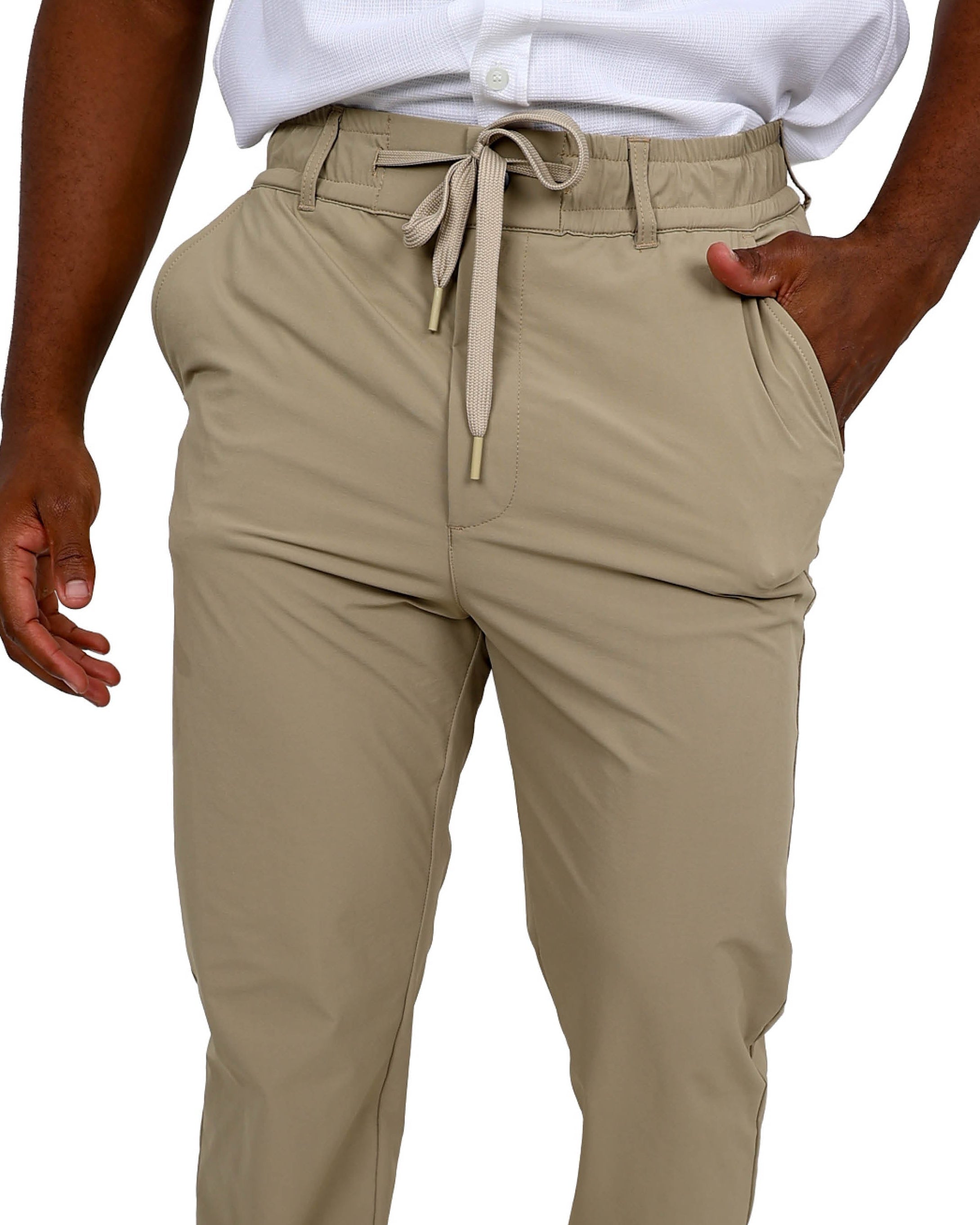 Regular Fit Elasticated Waist Beige Stretch Pants