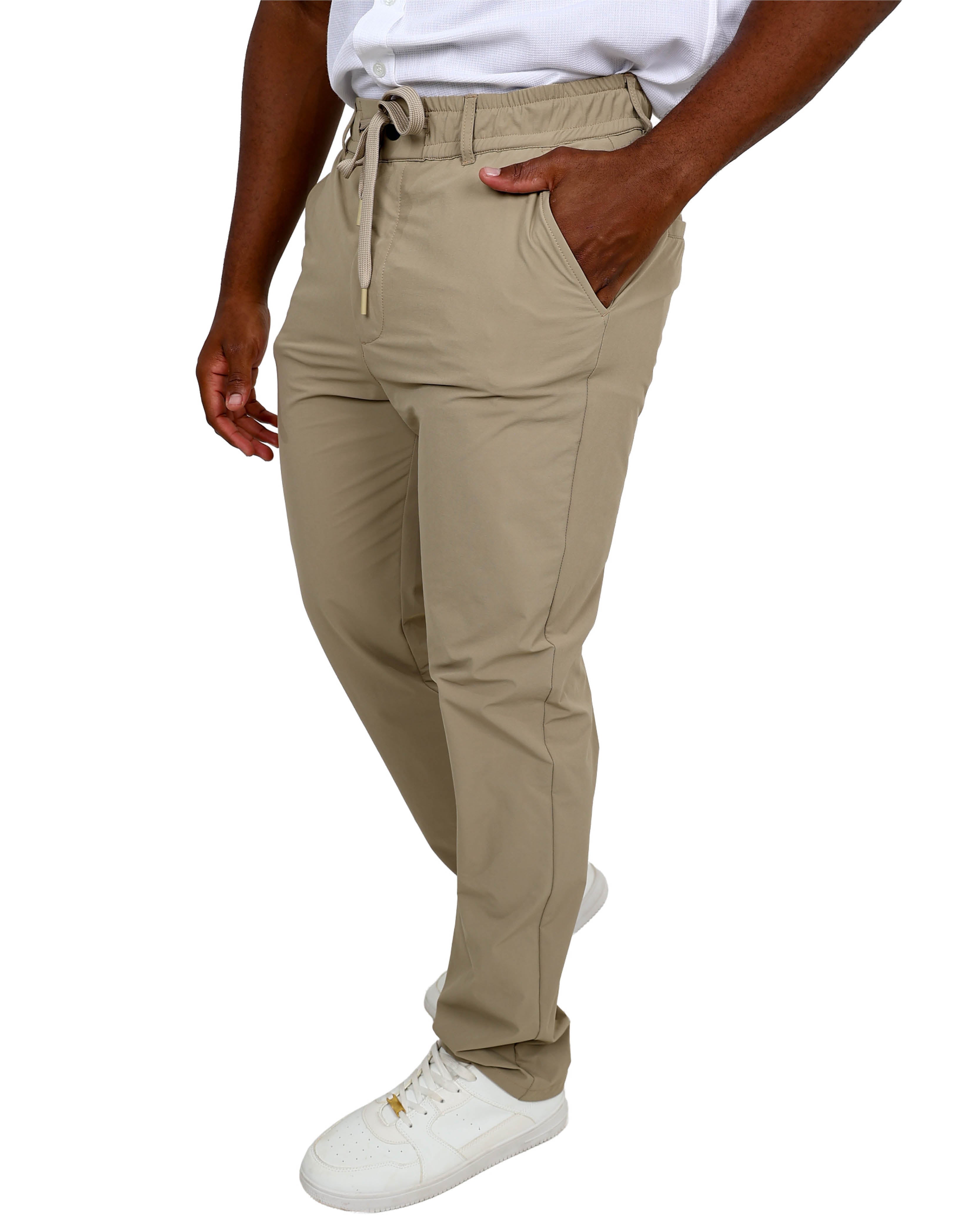 Regular Fit Elasticated Waist Beige Stretch Pants
