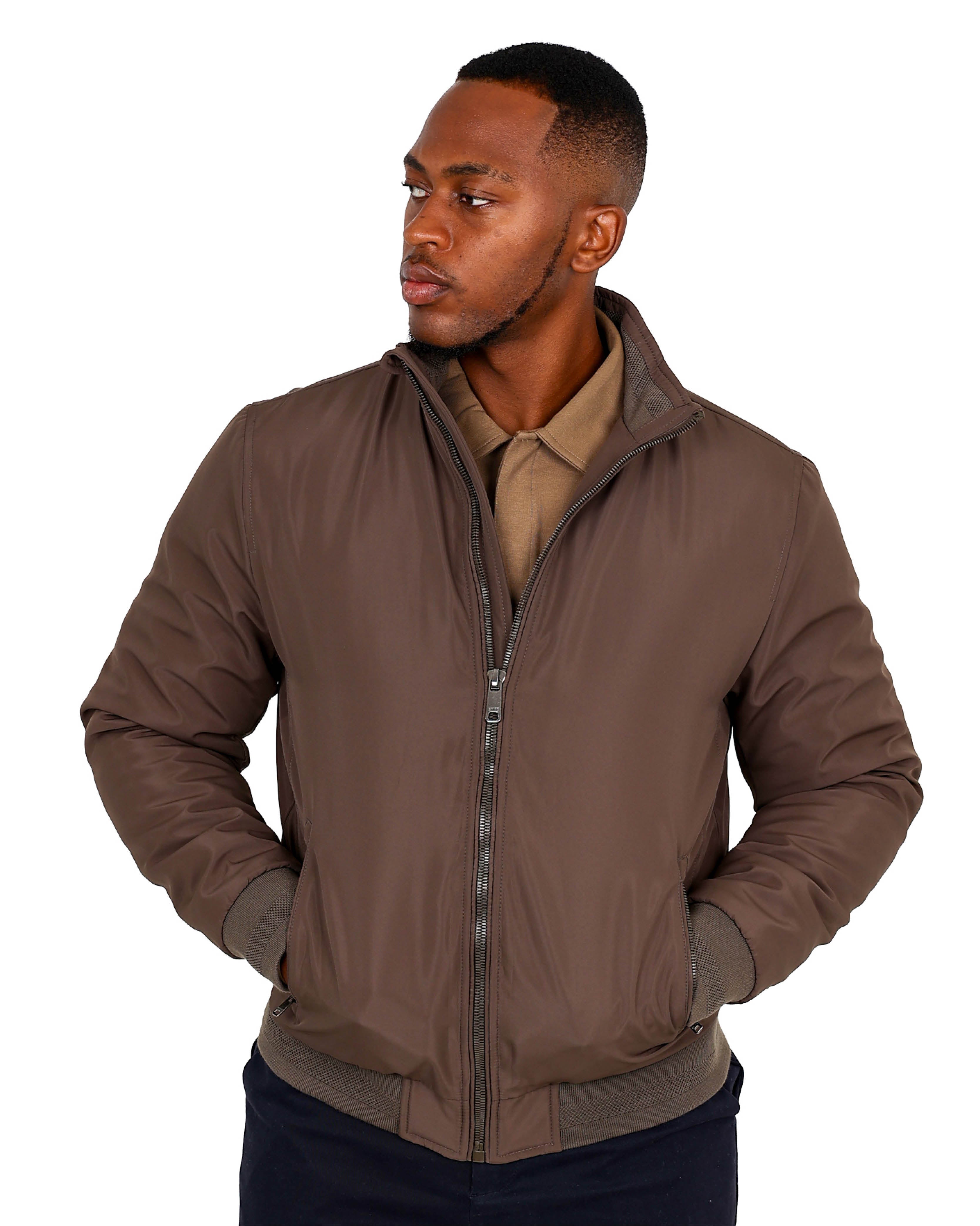 Taupe Zip Up Fleece Lined Harrington Jacket
