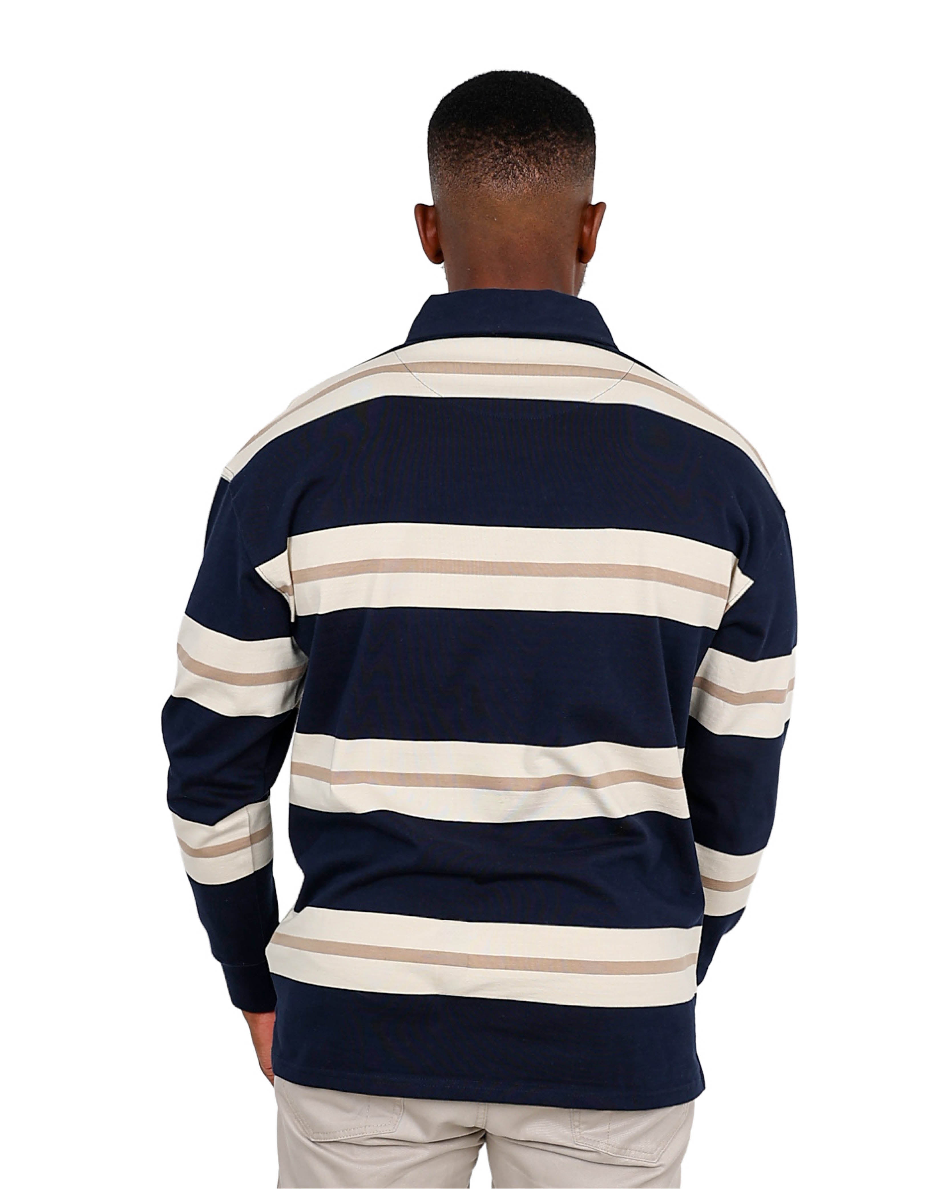Long Sleeve Navy Stripe Cotton Golfer