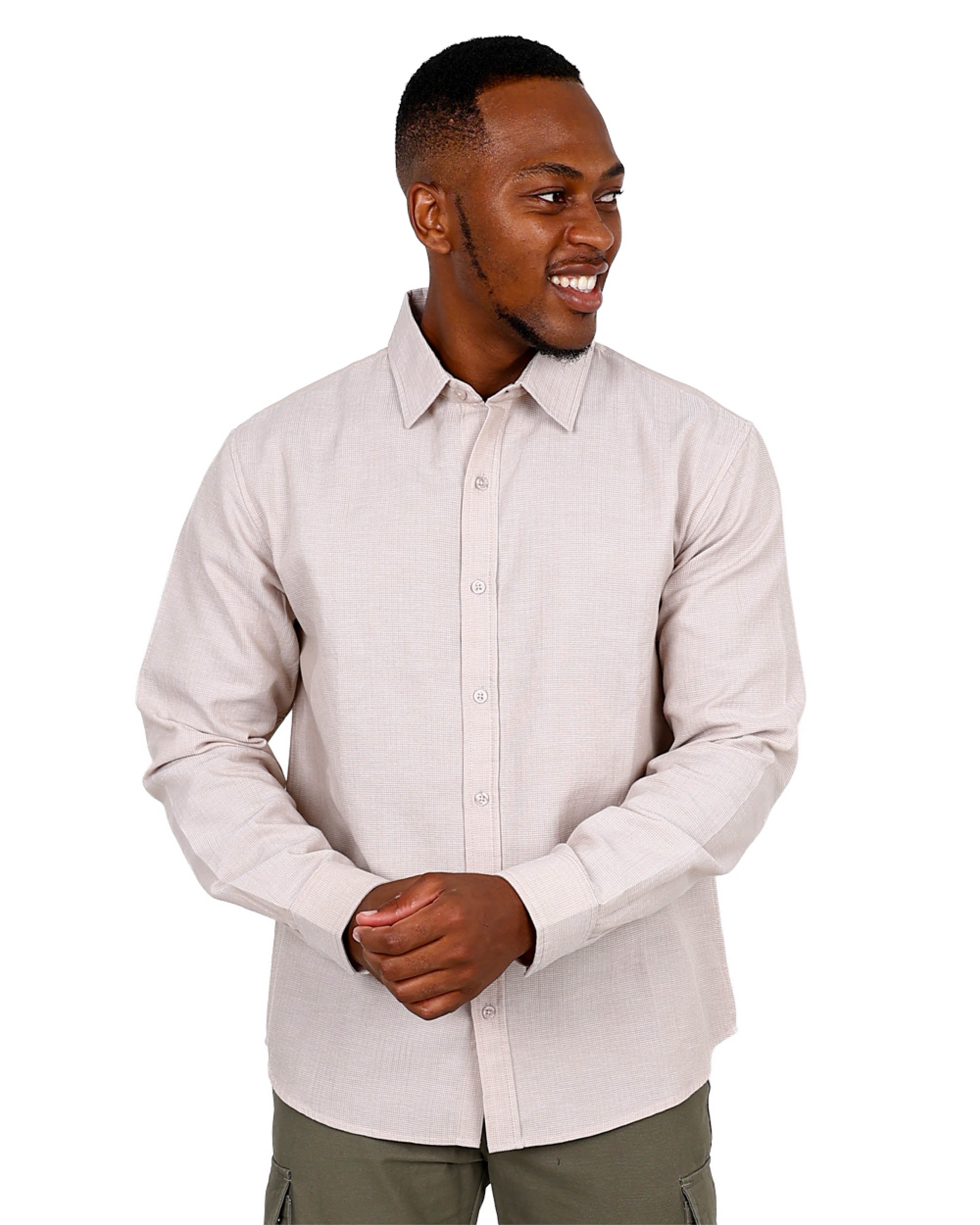 Long Sleeve Mini Waffle Textured Stone Shirt