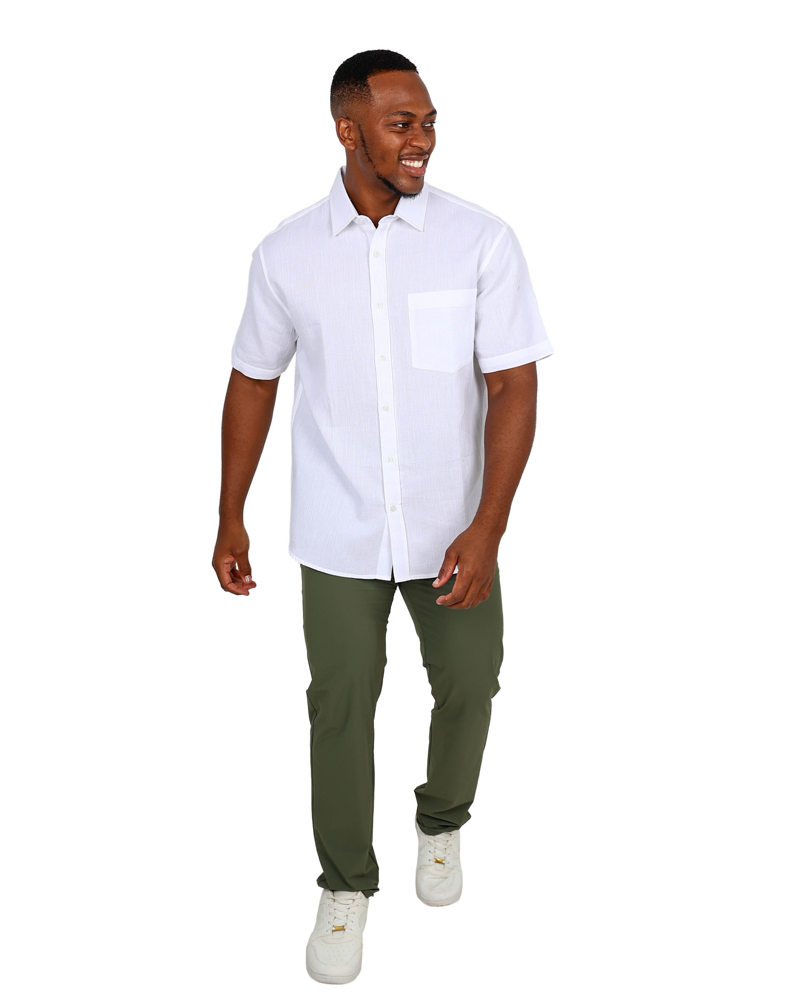 Short Sleeve Mini Waffle Textured White Shirt