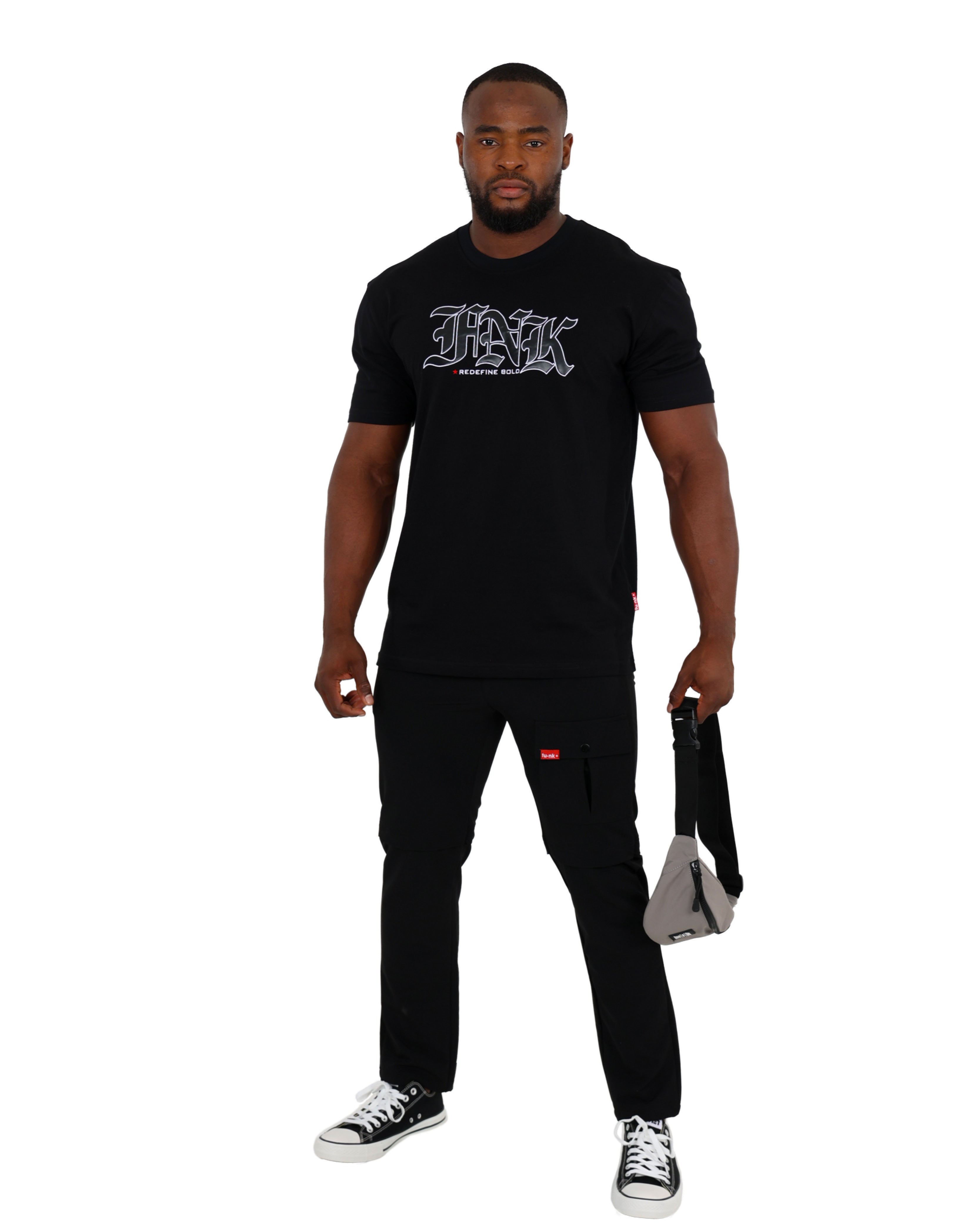 Funk Leather Look Appliqued FNK Embellished T-Shirt