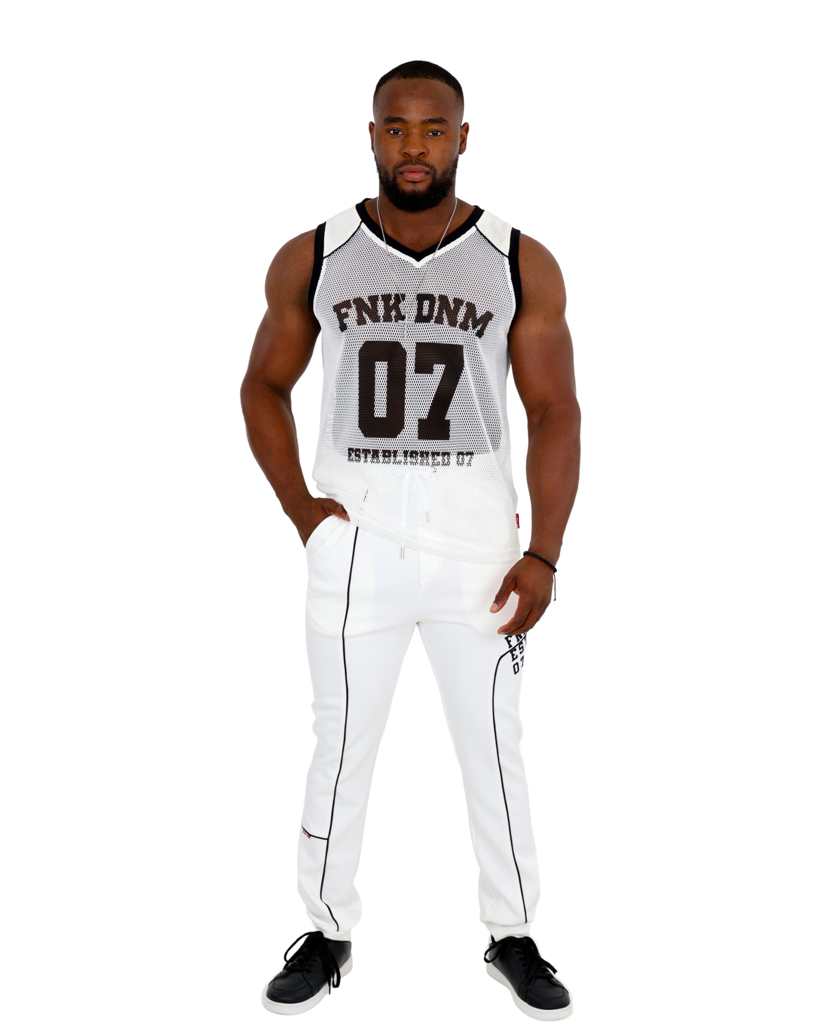 Funk Piping Detail White Joggers