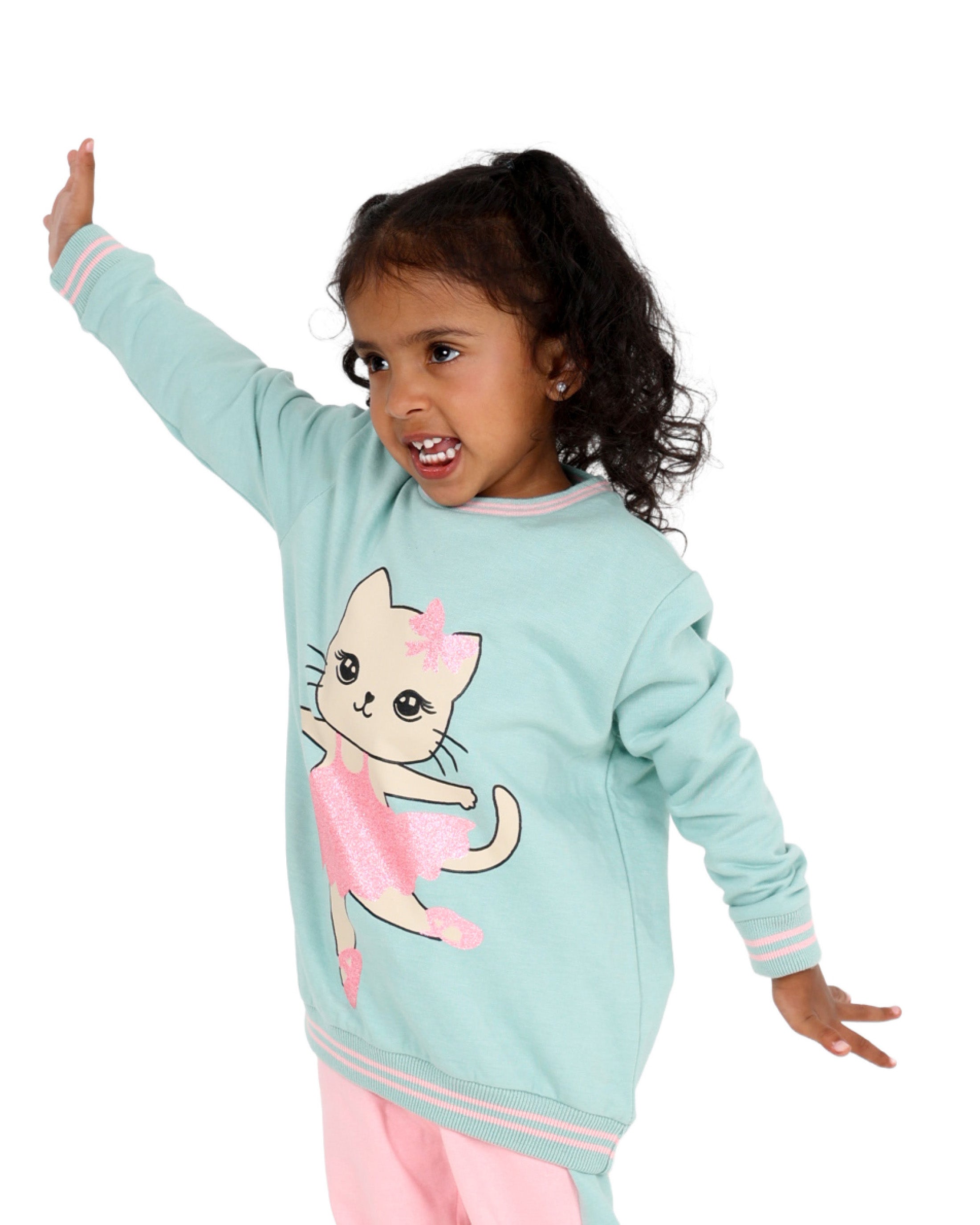 2 Pack Ballerina Cat Graphic Print Active Tops