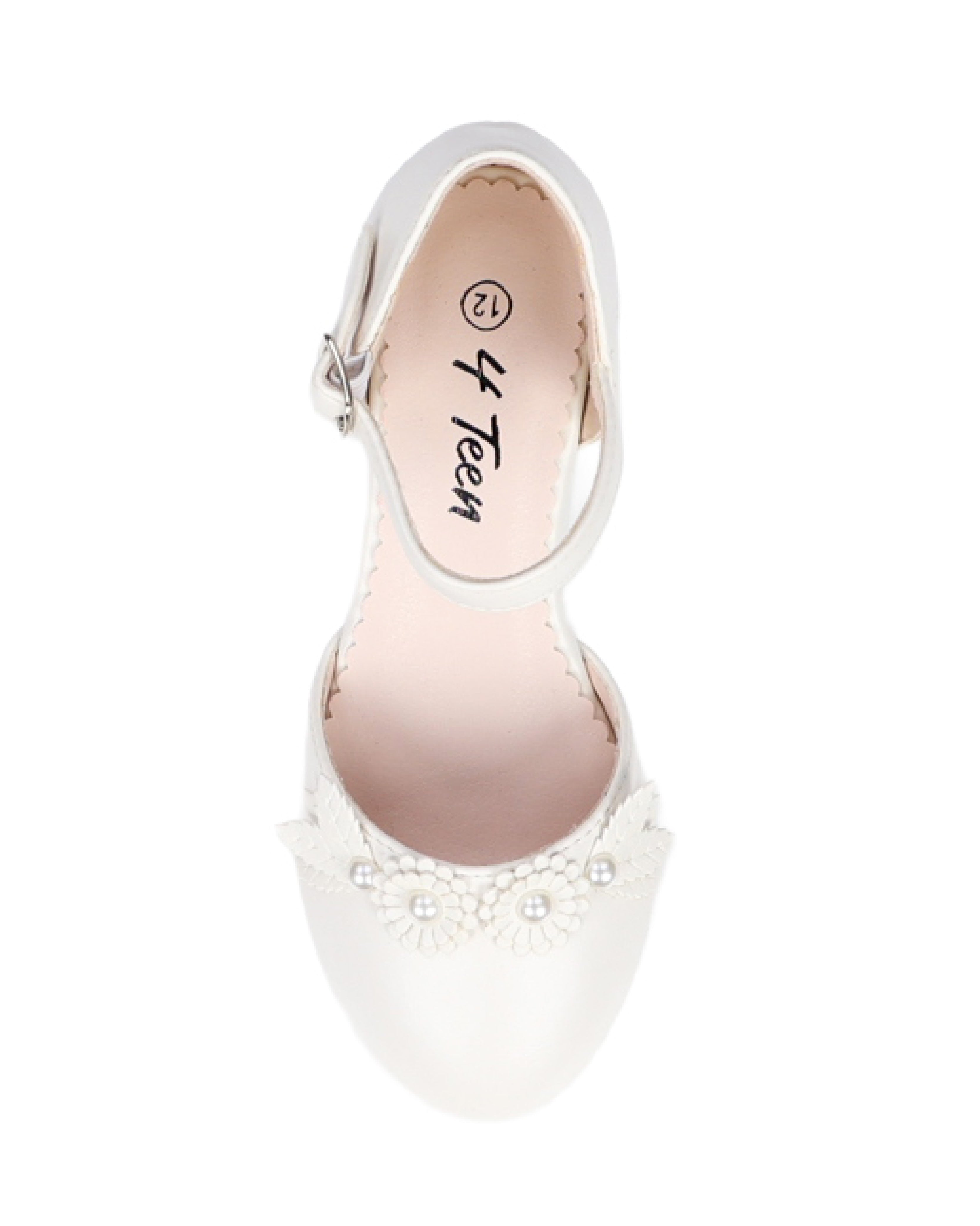 Big Girls Pearl & Floral Appliqué Wedged Dress Shoe