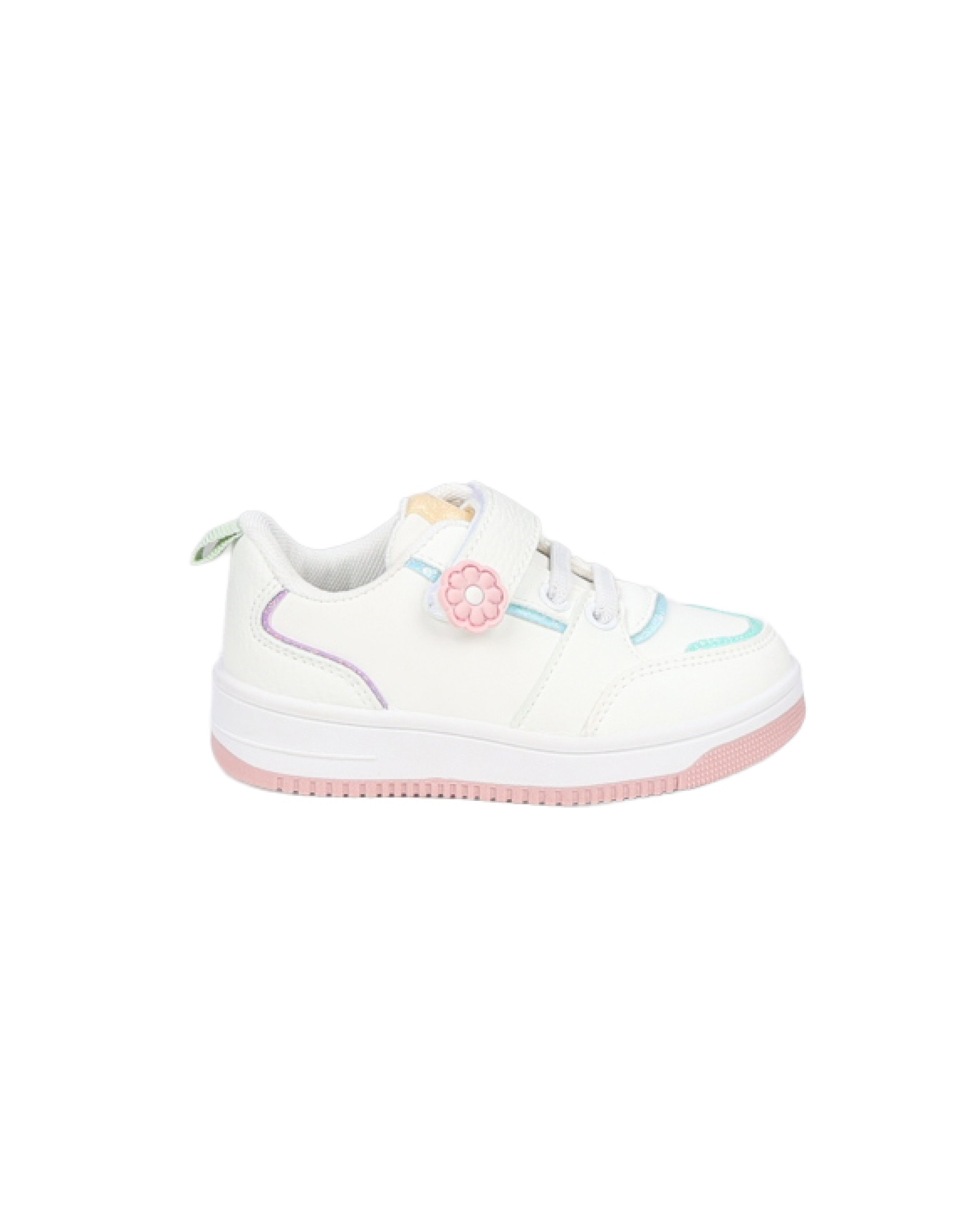 Girls Pastel Flower Detail Velcro Sneakers