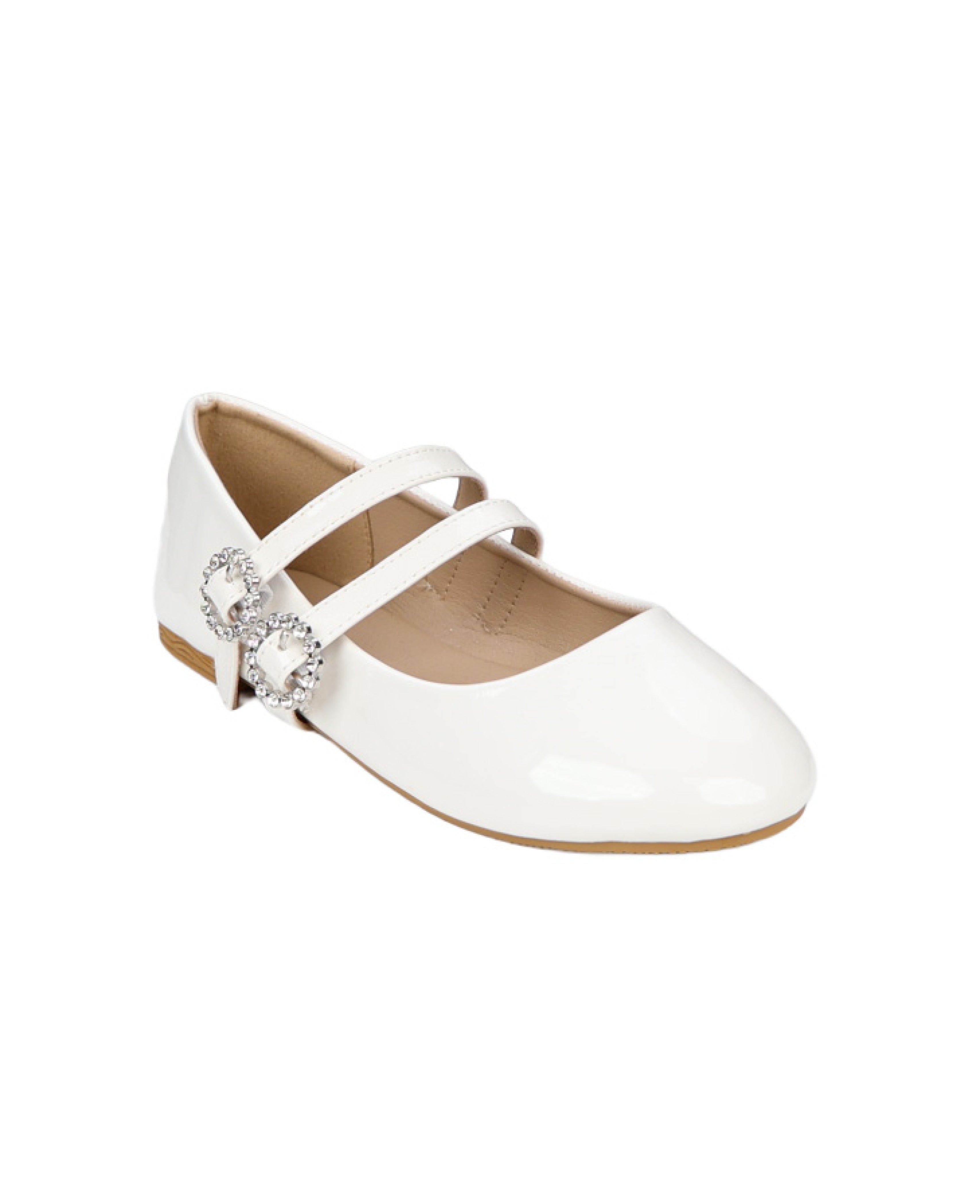 Girls White Double Bar Patent Pump