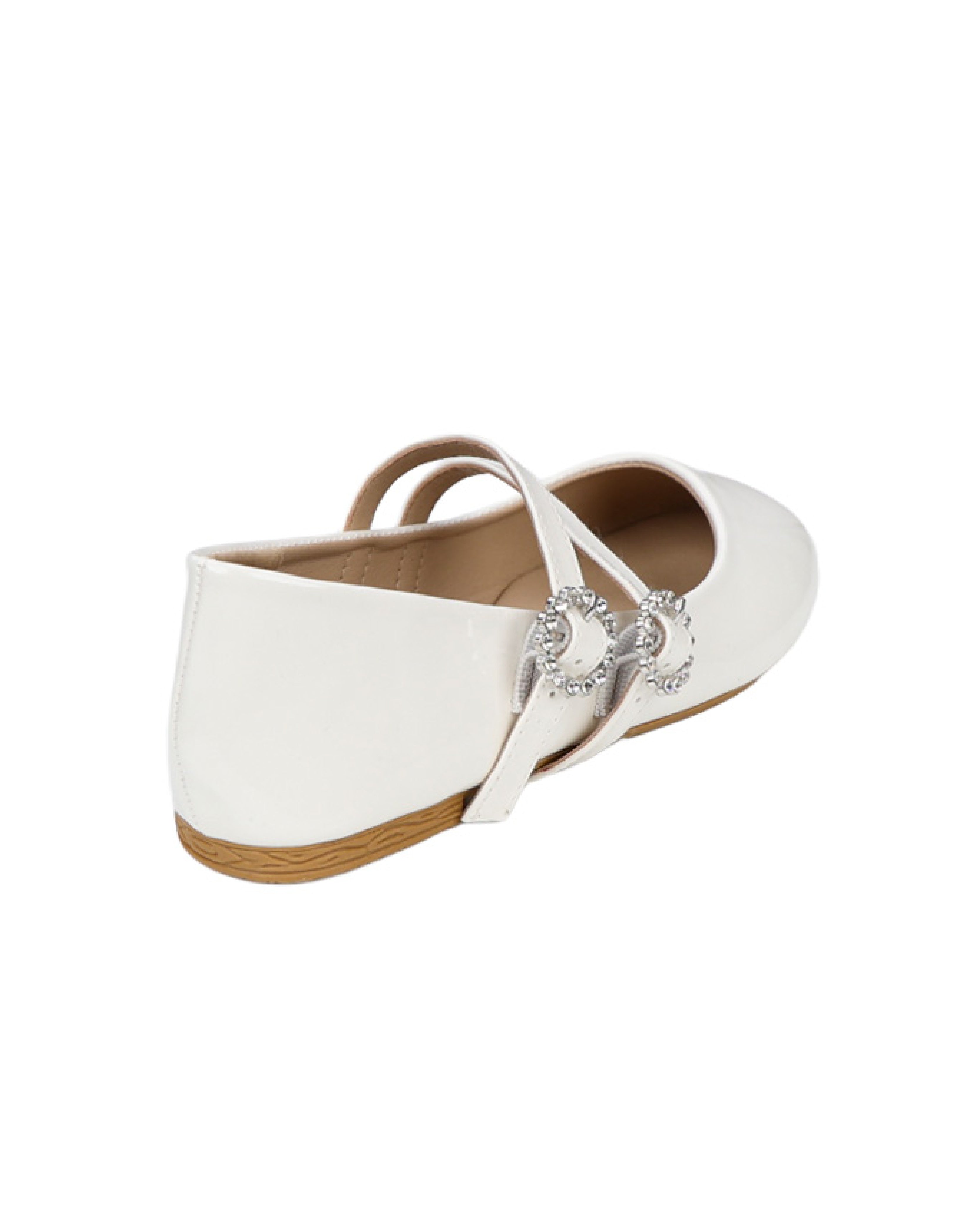 Girls White Double Bar Patent Pump