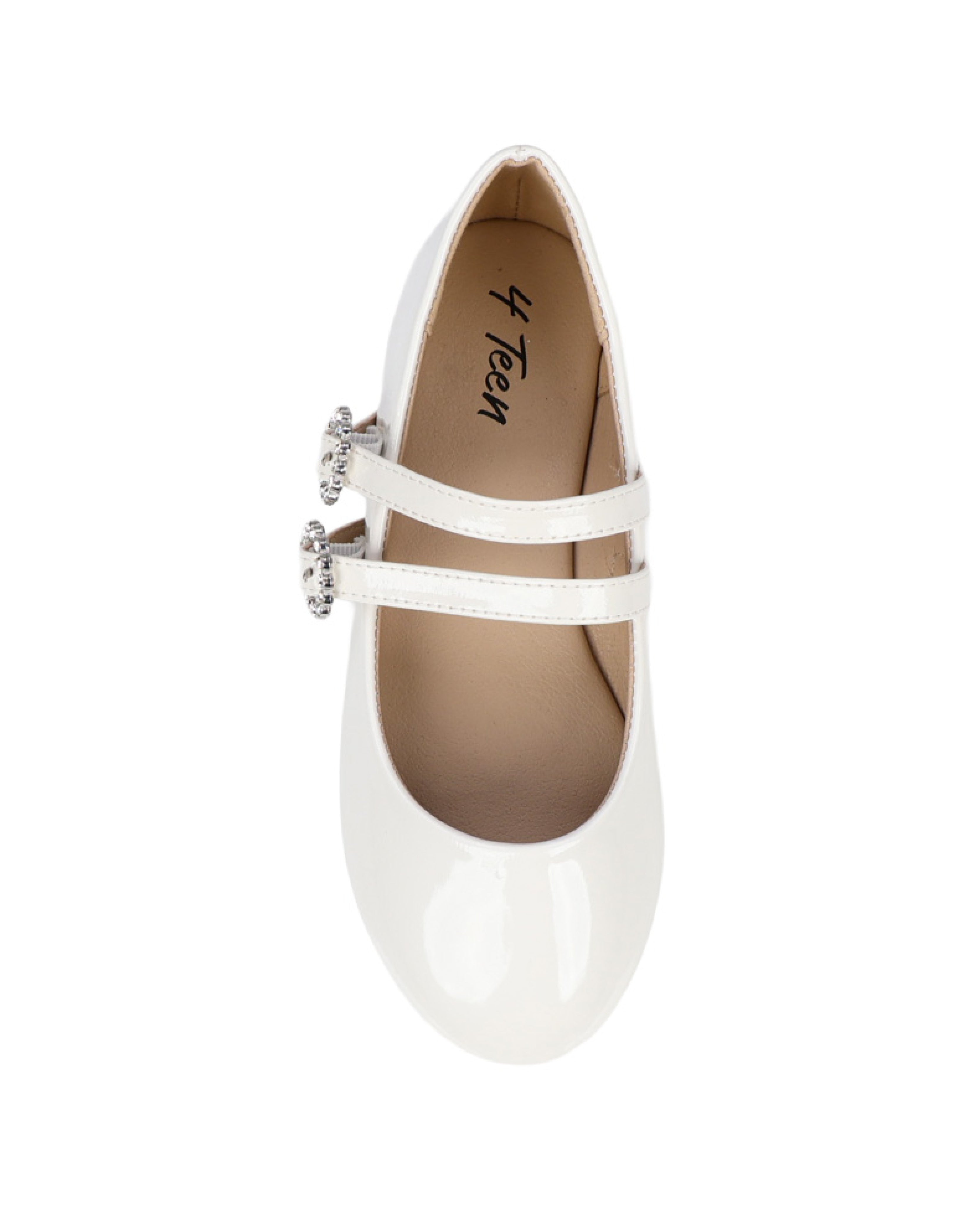 Girls White Double Bar Patent Pump