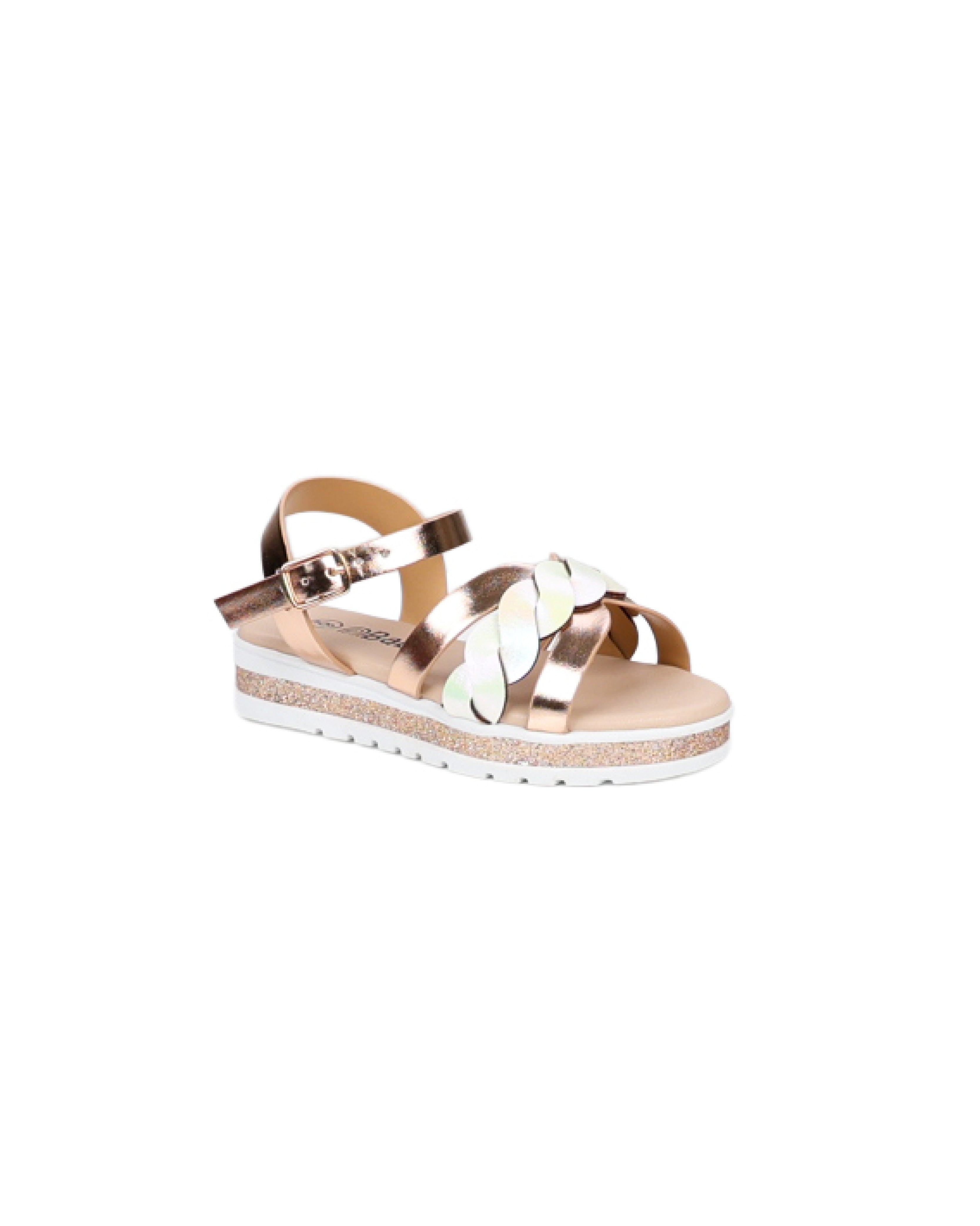 Girls Metallic Strappy Glitter Detail Comfort Sandal
