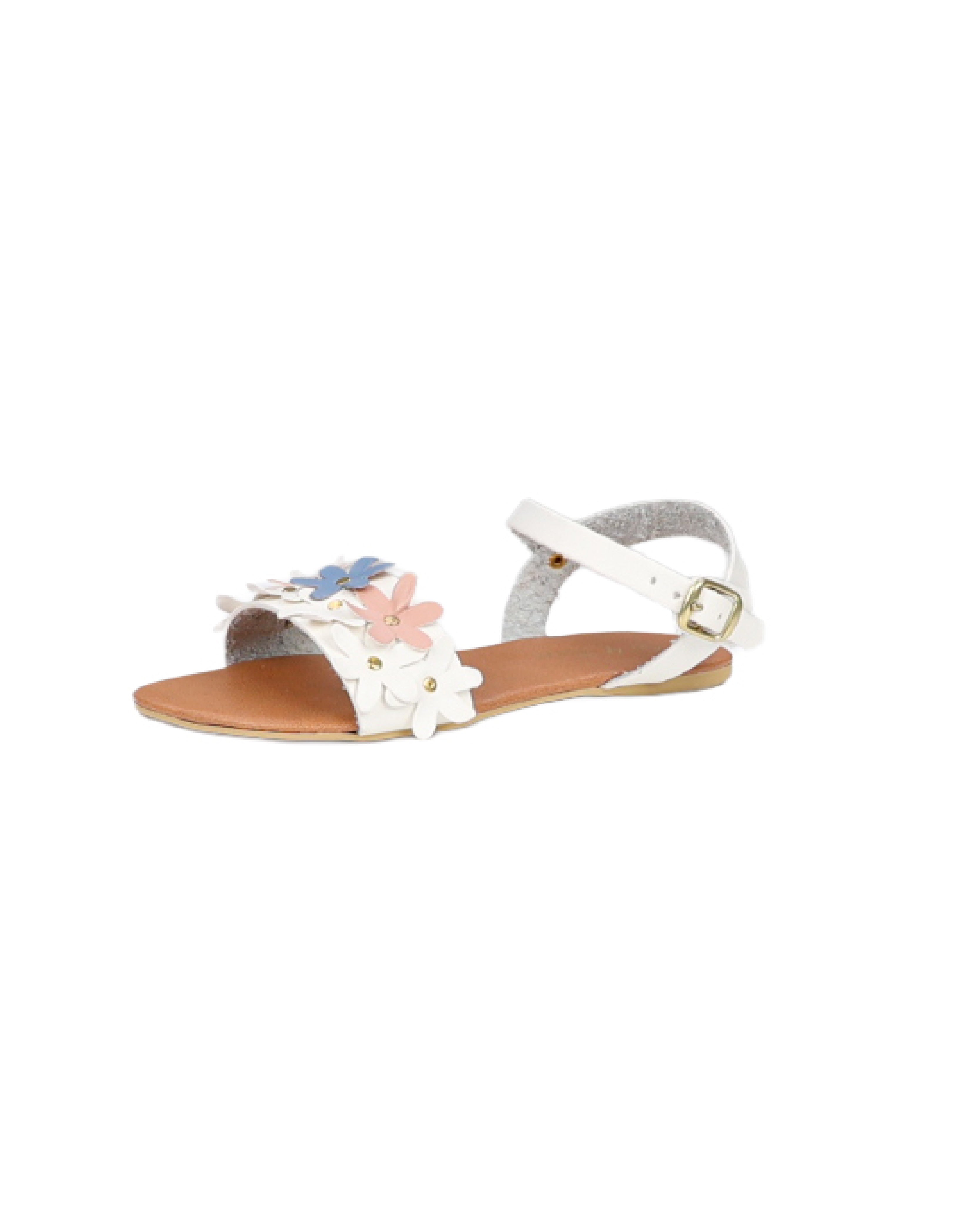 Girls Pastel Flower Detail Ankle Strap Sandal